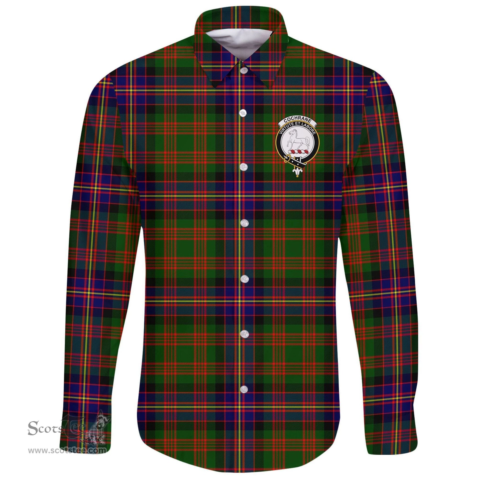 Scottish Cochrane Modern Clan Tartan Long Sleeve Button Shirt - Crest Classic Scottish Plaid Tartan Plaid