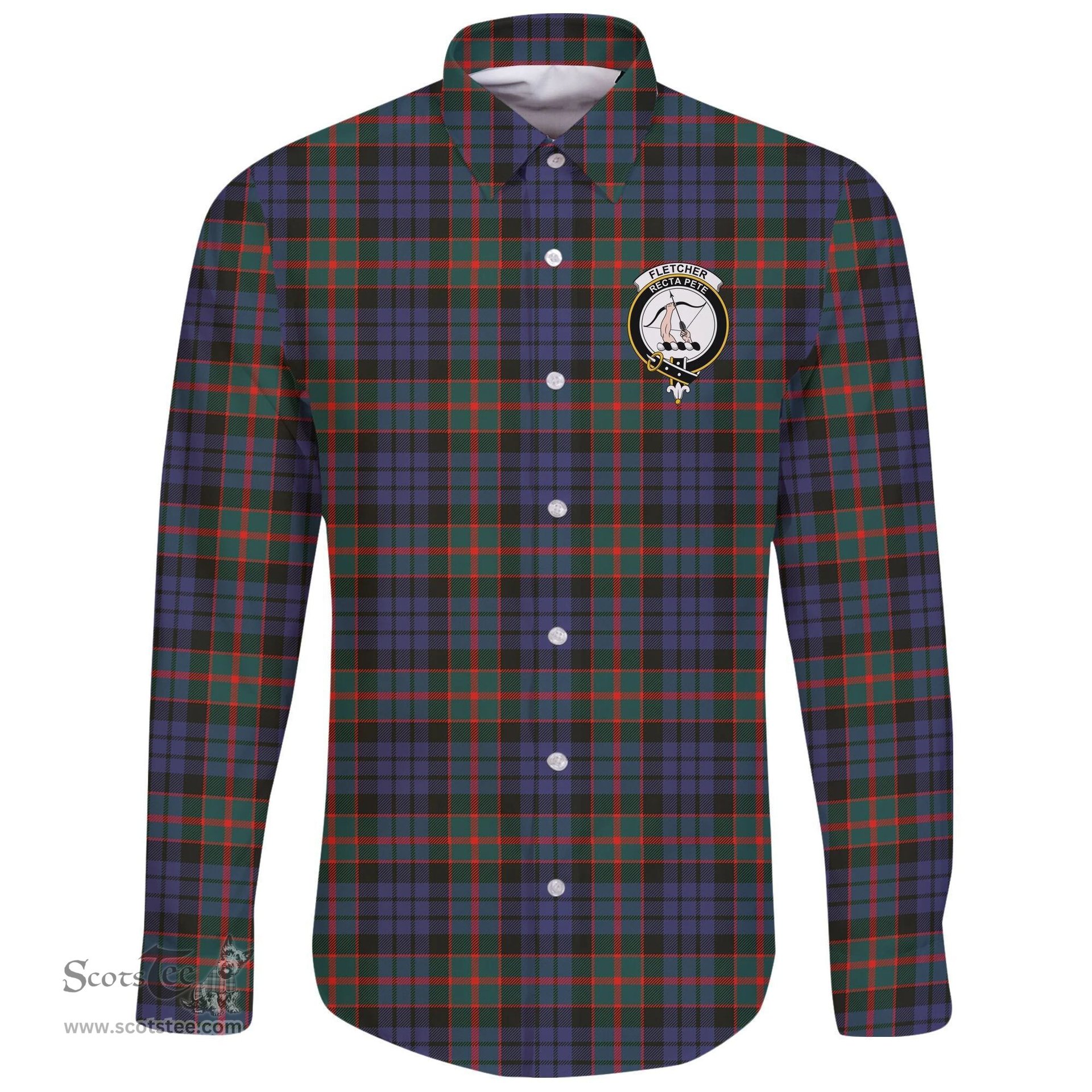 Scottish Fletcher of Dunans Clan Tartan Long Sleeve Button Shirt - Crest Classic Scottish Plaid Tartan Plaid