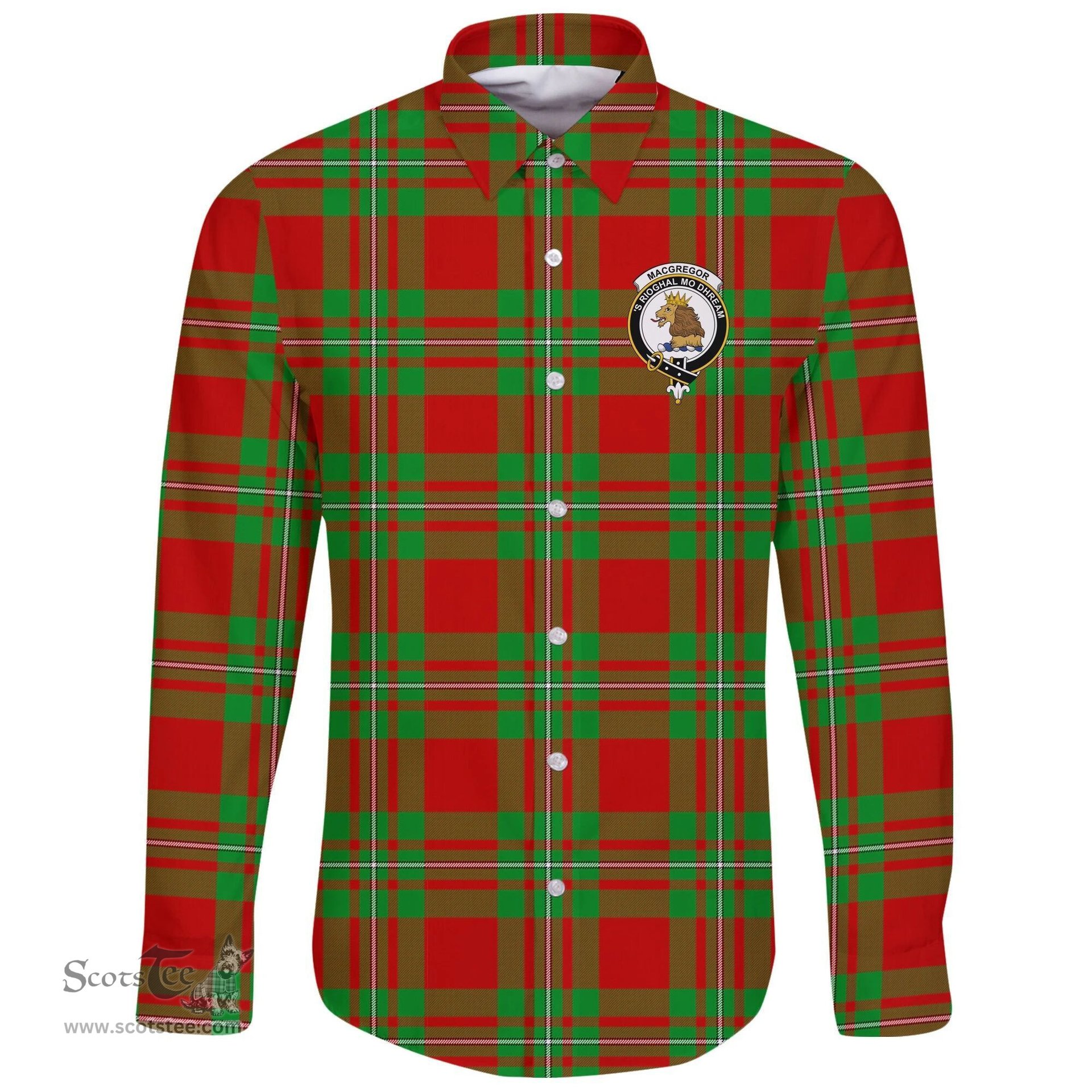 Scottish MacGregor Modern Clan Tartan Long Sleeve Button Shirt - Crest Classic Scottish Plaid Tartan Plaid