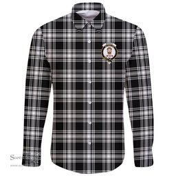 Scottish Menzies Black & White Modern Clan Tartan Long Sleeve Button Shirt - Crest Classic Scottish Plaid Tartan Plaid
