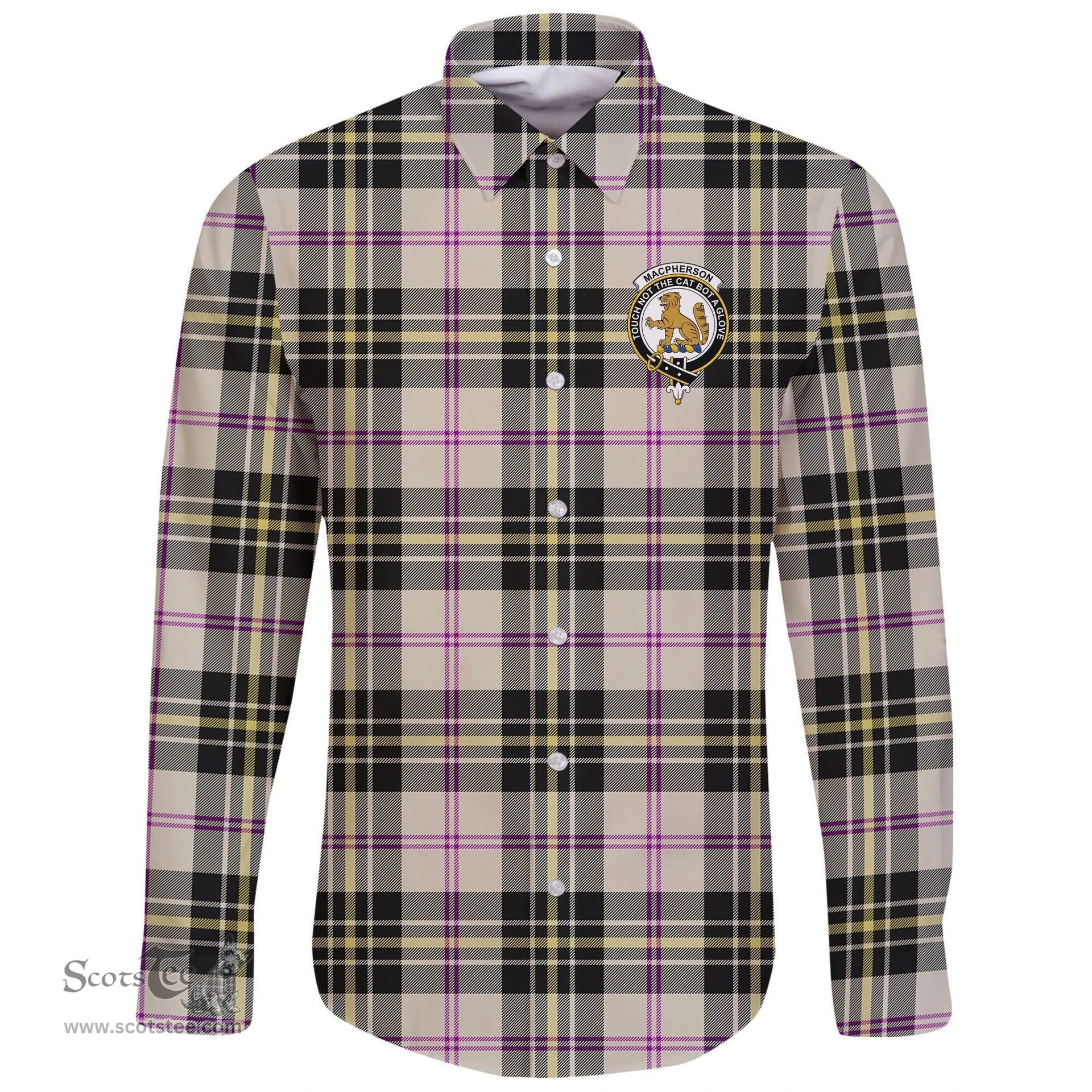 Scottish MacPherson Dress Ancient Clan Tartan Long Sleeve Button Shirt - Crest Classic Scottish Plaid Tartan Plaid