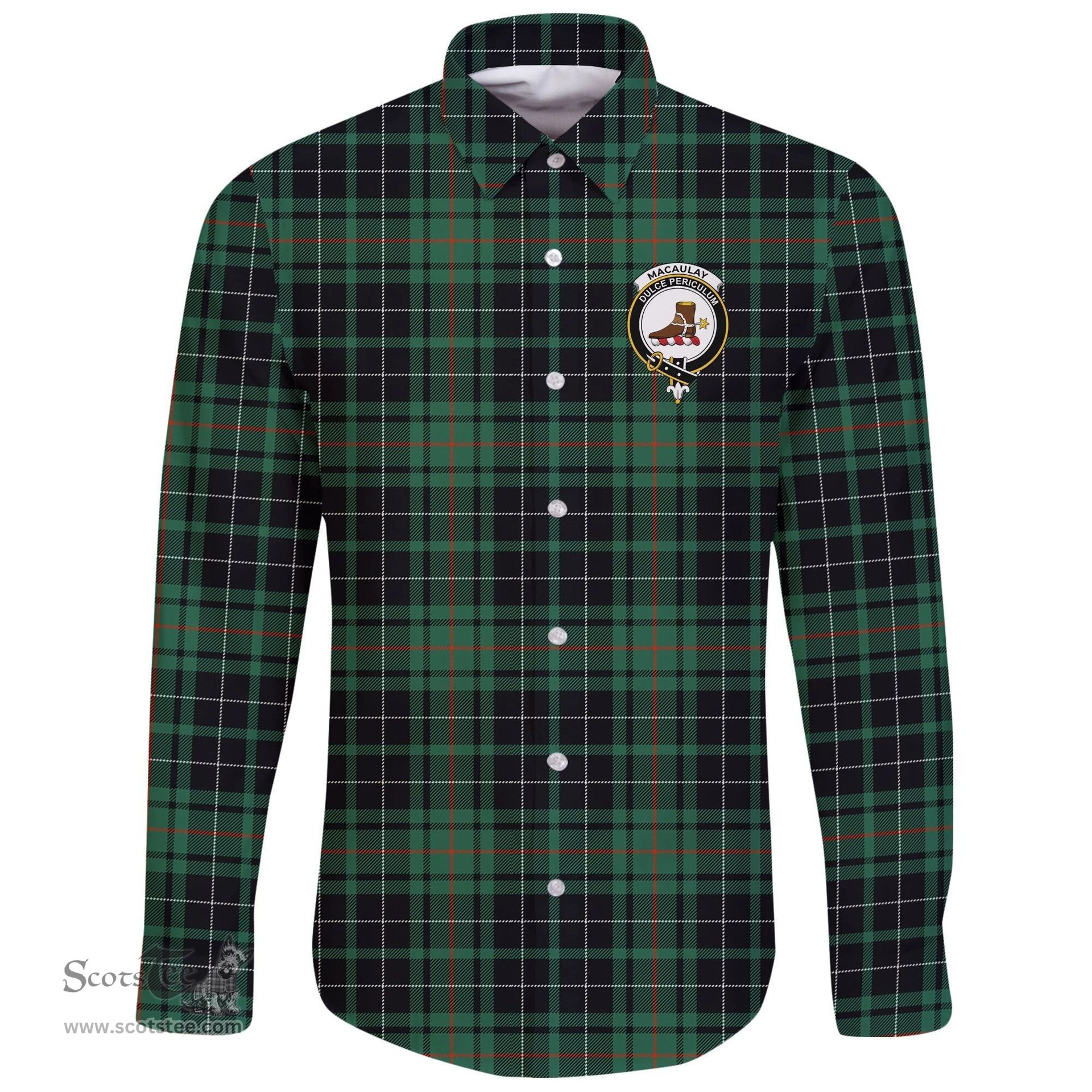 Scottish MacAulay Hunting Ancient Clan Tartan Long Sleeve Button Shirt - Crest Classic Scottish Plaid Tartan Plaid