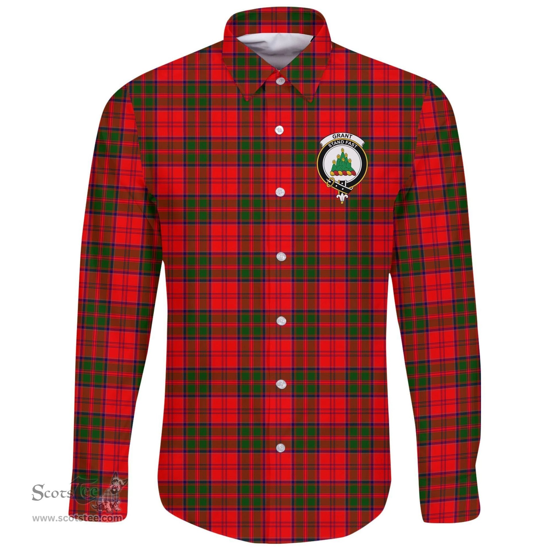 Scottish Grant Modern Clan Tartan Long Sleeve Button Shirt - Crest Classic Scottish Plaid Tartan Plaid