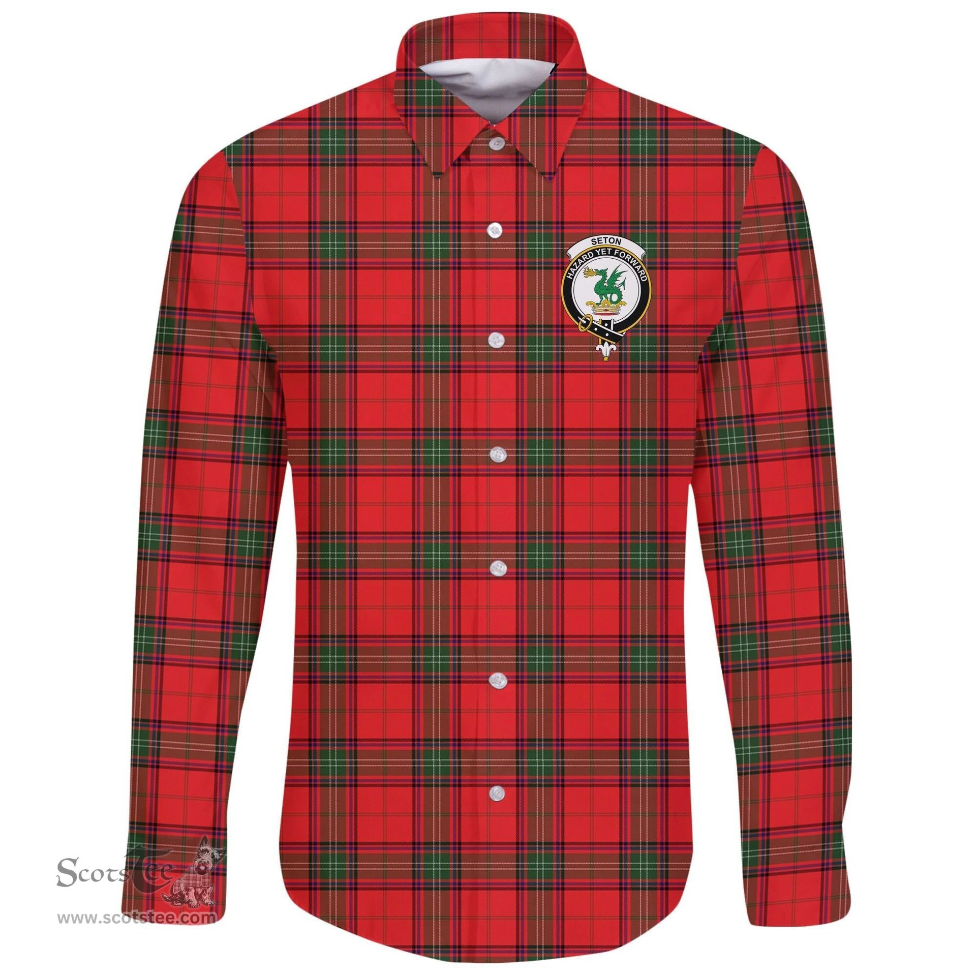Scottish Seton Modern Clan Tartan Long Sleeve Button Shirt - Crest Classic Scottish Plaid Tartan Plaid