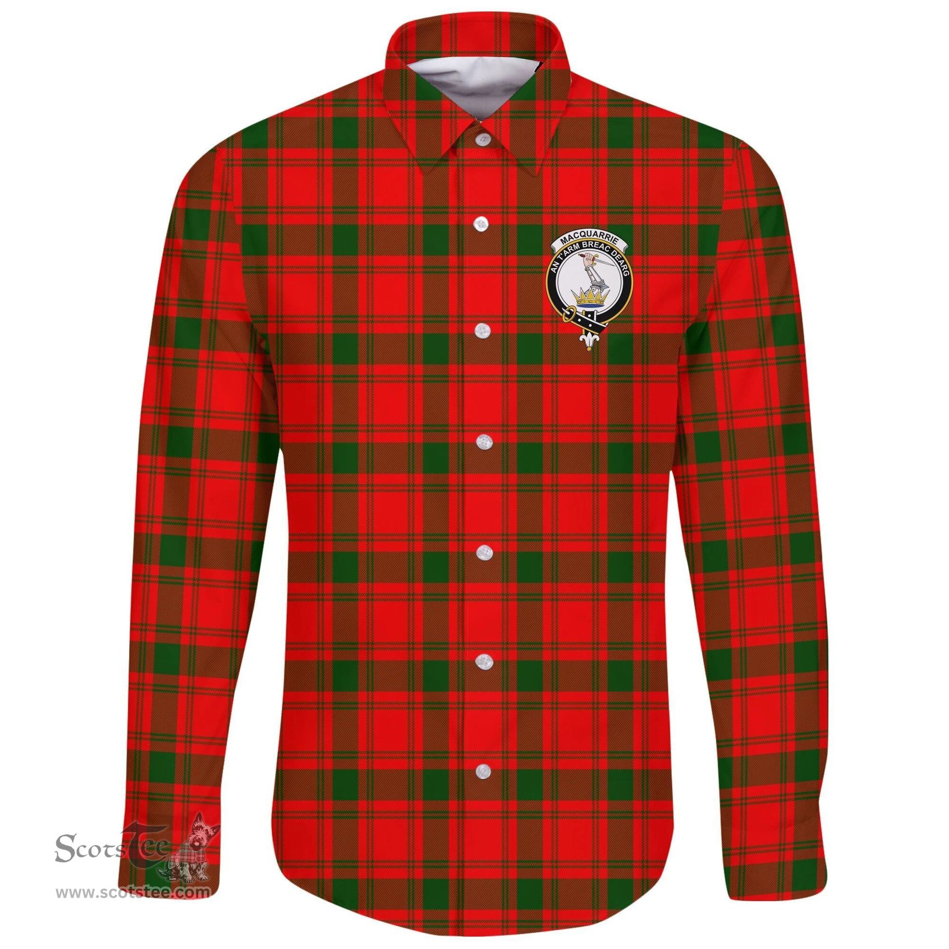 Scottish MacQuarrie Modern Clan Tartan Long Sleeve Button Shirt - Crest Classic Scottish Plaid Tartan Plaid
