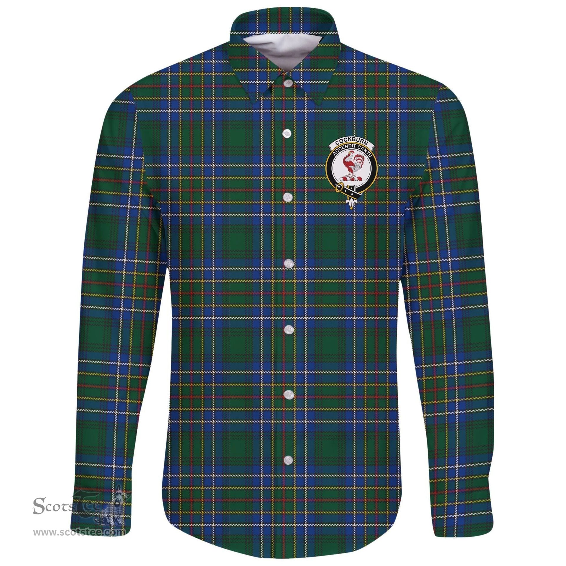 Scottish Cockburn Ancient Clan Tartan Long Sleeve Button Shirt - Crest Classic Scottish Plaid Tartan Plaid