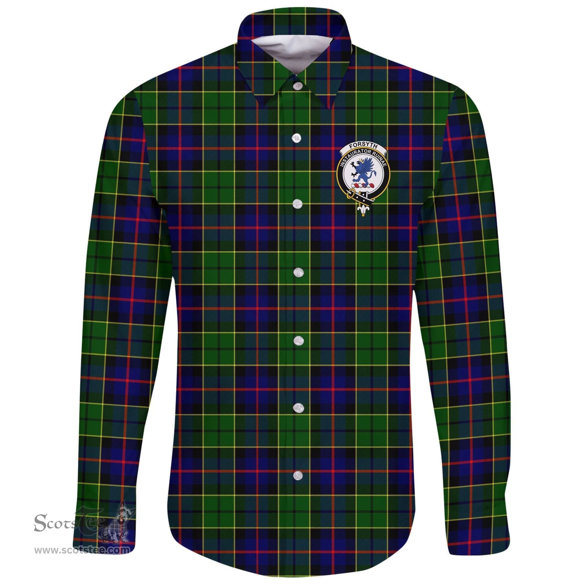 Scottish Forsyth Modern Clan Tartan Long Sleeve Button Shirt - Crest Classic Scottish Plaid Tartan Plaid
