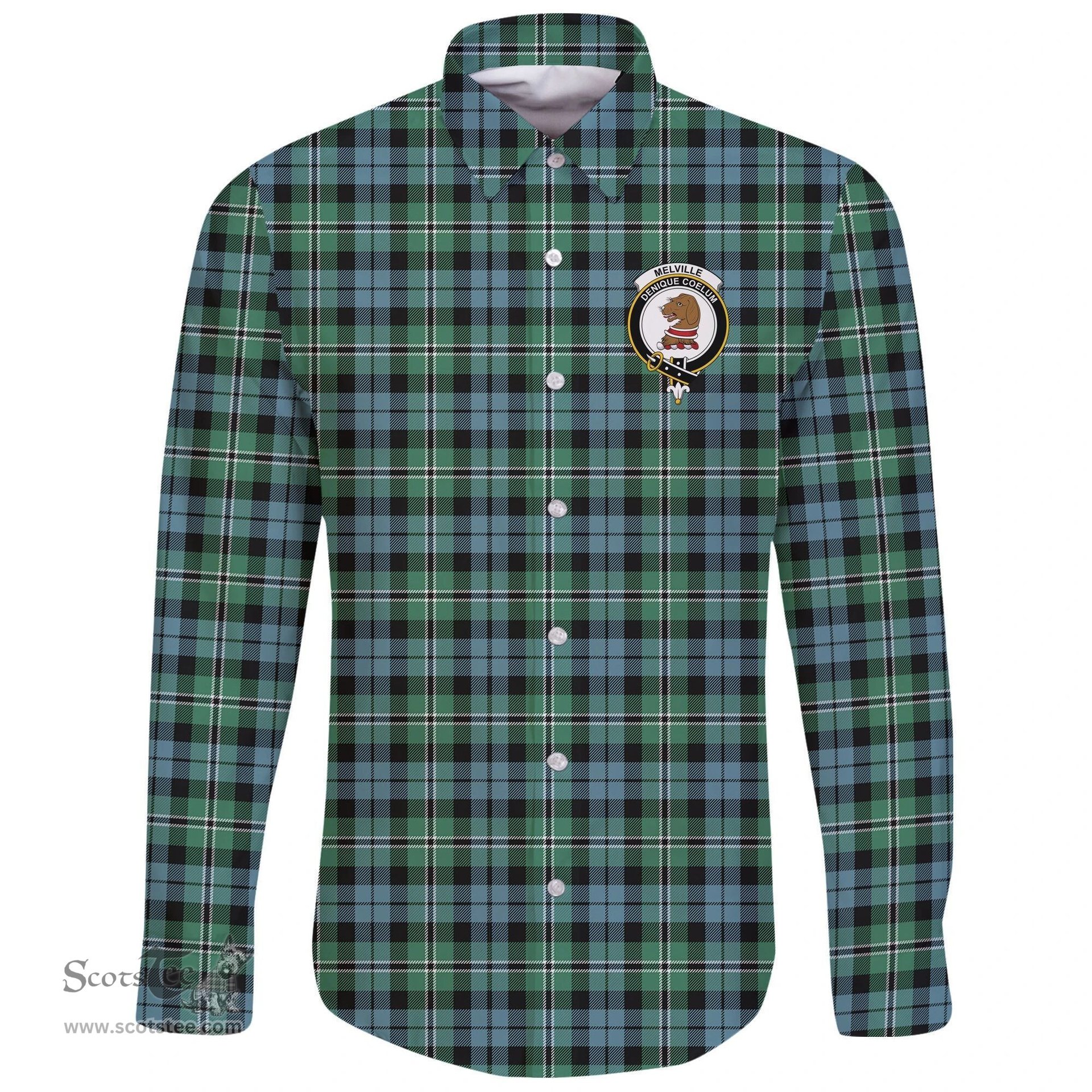 Scottish Melville Clan Tartan Long Sleeve Button Shirt - Crest Classic Scottish Plaid Tartan Plaid