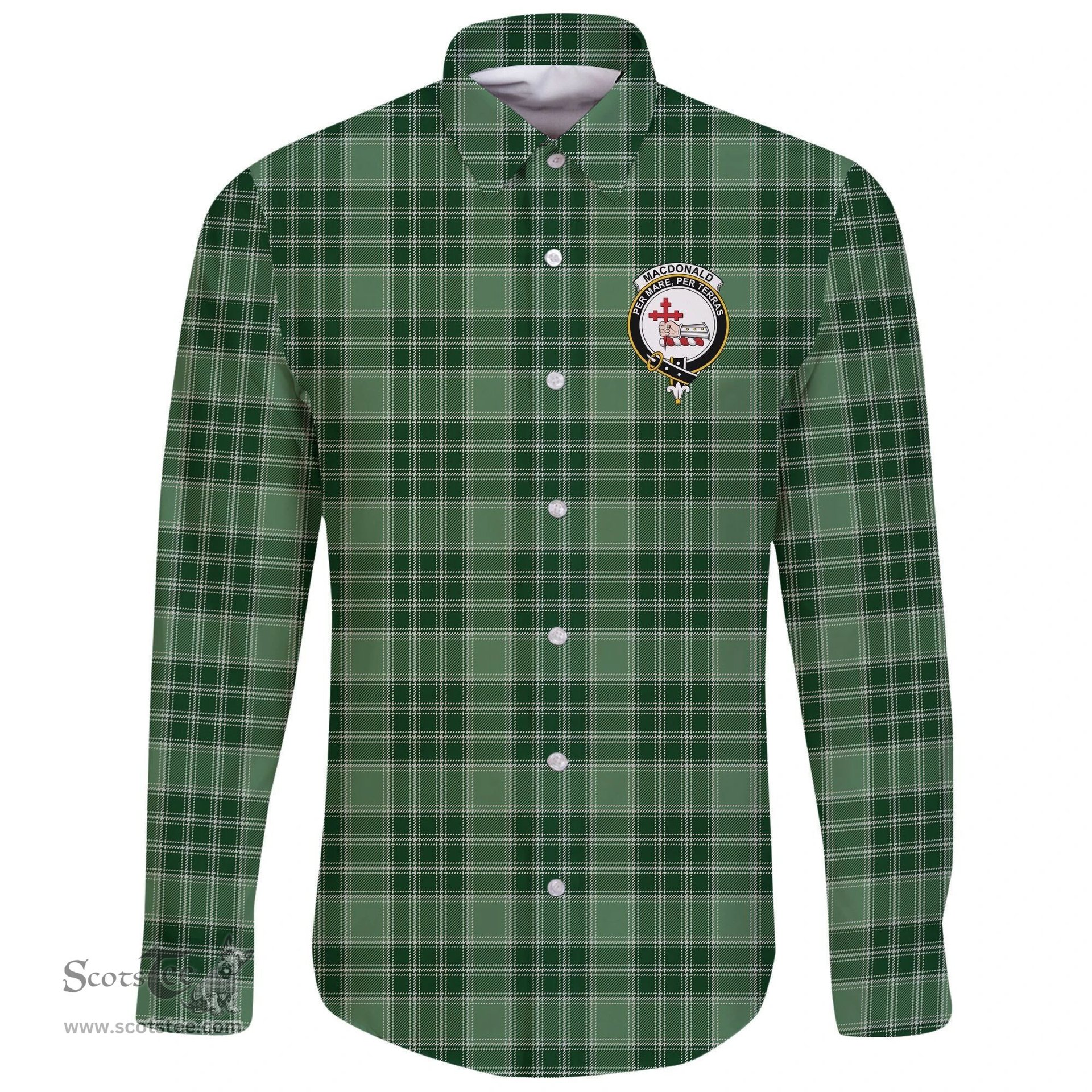 Scottish MacDonald Lord of the Isles Hunting Clan Tartan Long Sleeve Button Shirt - Crest Classic Scottish Plaid Tartan Plaid