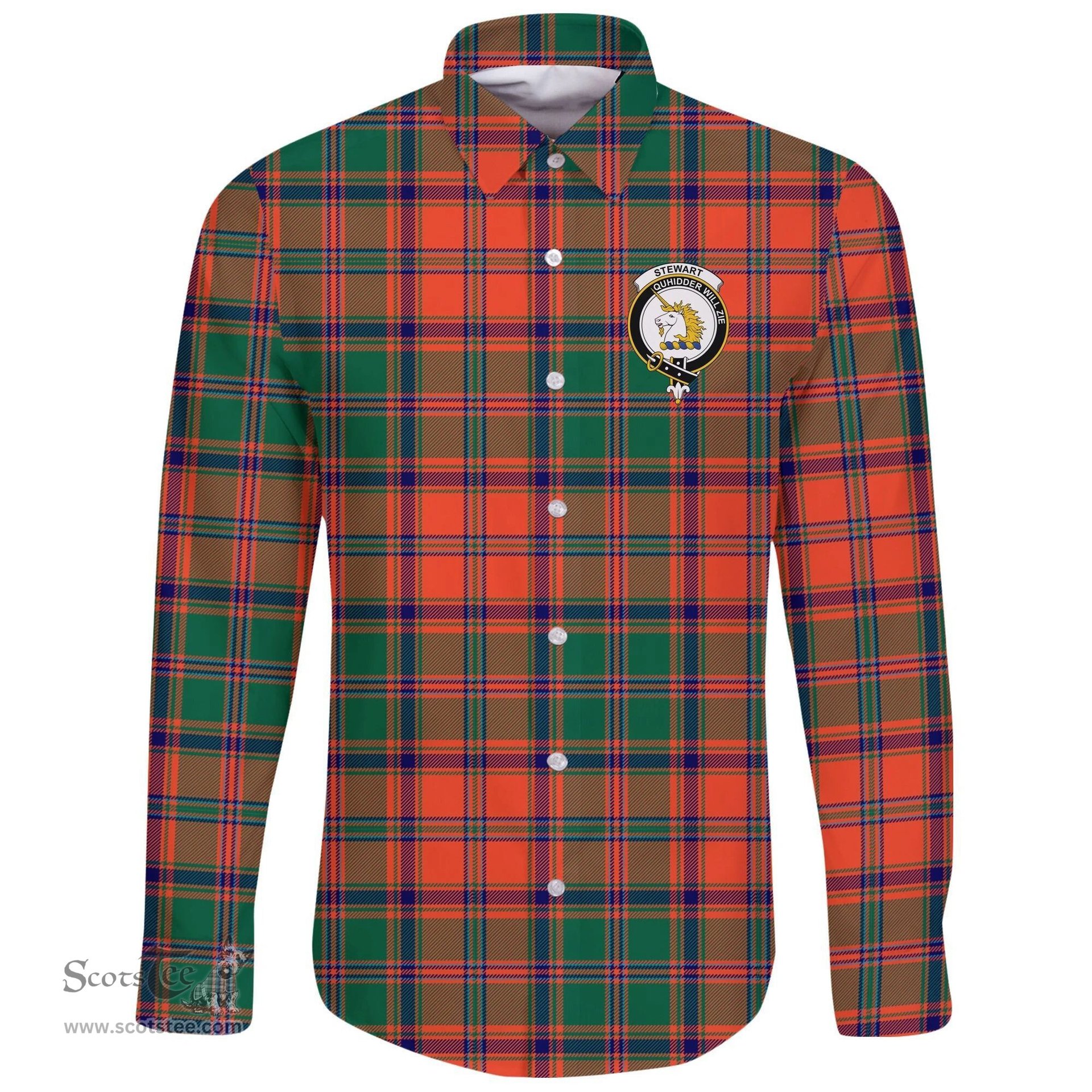 Scottish Stewart of Appin Ancient Clan Tartan Long Sleeve Button Shirt - Crest Classic Scottish Plaid Tartan Plaid