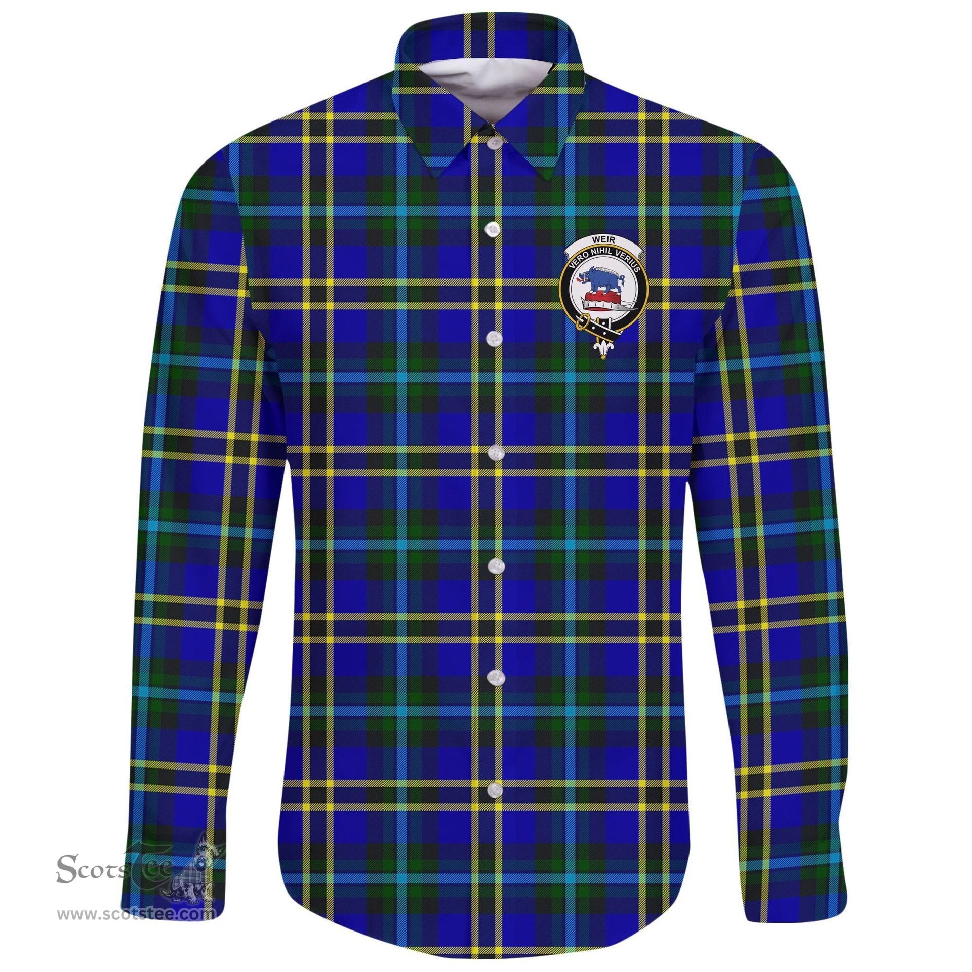 Scottish Weir Modern Clan Tartan Long Sleeve Button Shirt - Crest Classic Scottish Plaid Tartan Plaid