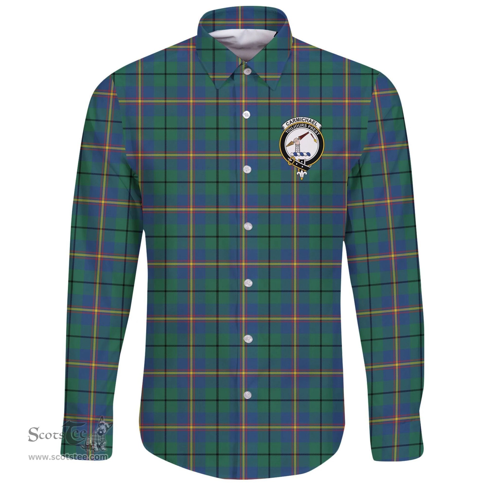 Scottish Carmichael Ancient Clan Tartan Long Sleeve Button Shirt - Crest Classic Scottish Plaid Tartan Plaid