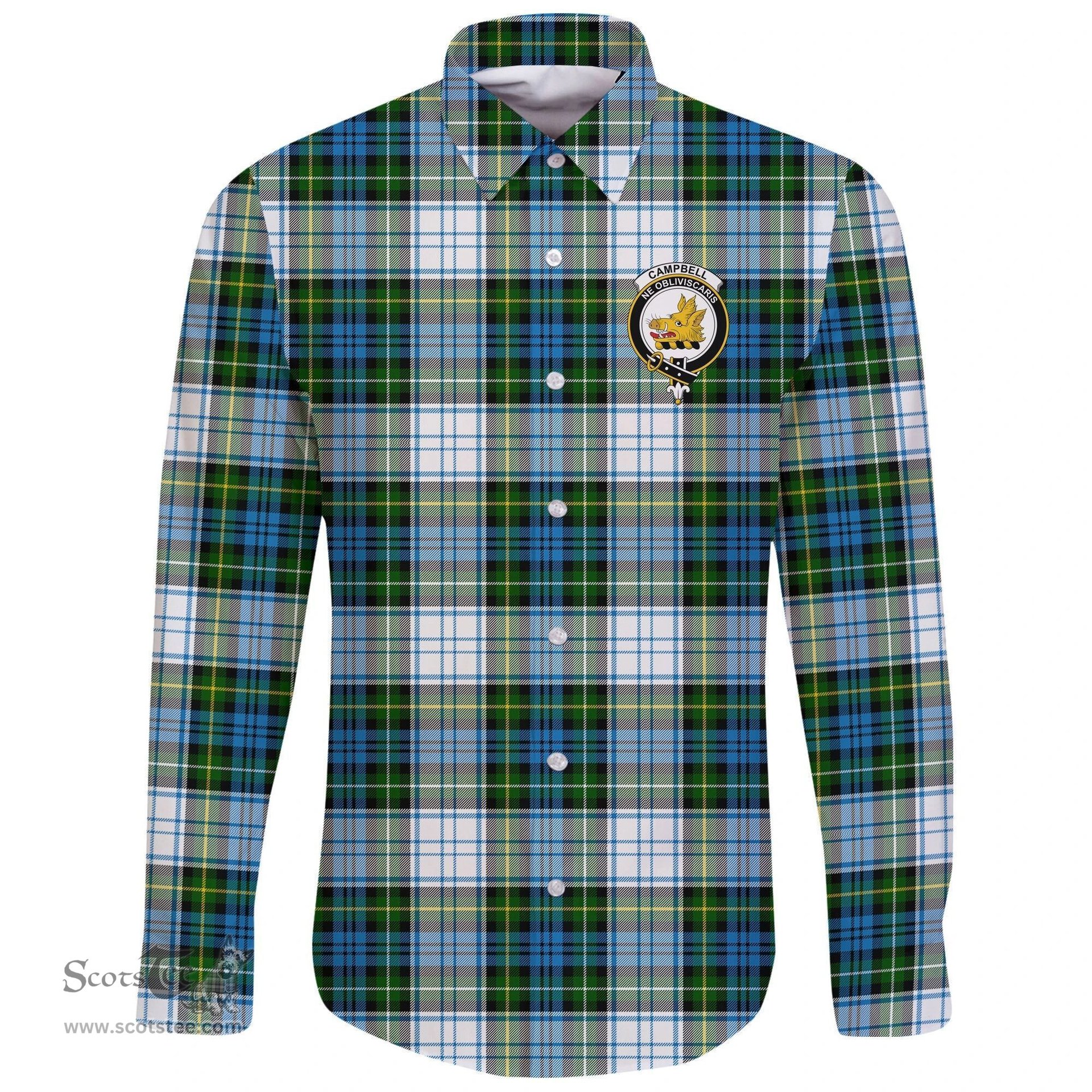 Scottish Campbell Dress Clan Tartan Long Sleeve Button Shirt - Crest Classic Scottish Plaid Tartan Plaid