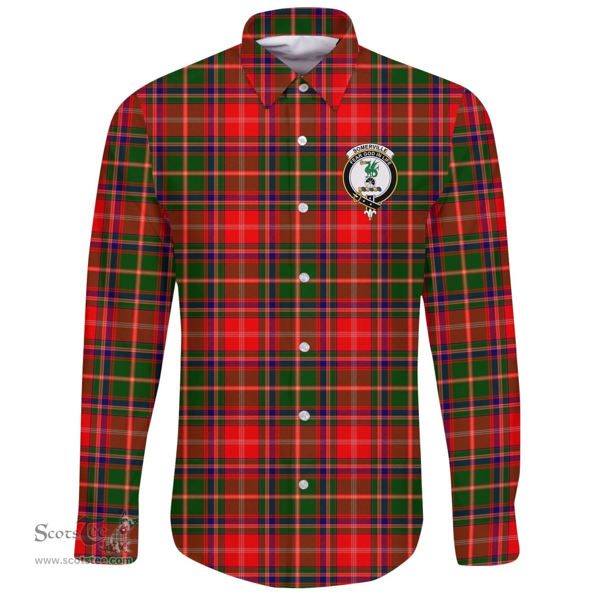Scottish Somerville Modern Clan Tartan Long Sleeve Button Shirt - Crest Classic Scottish Plaid Tartan Plaid