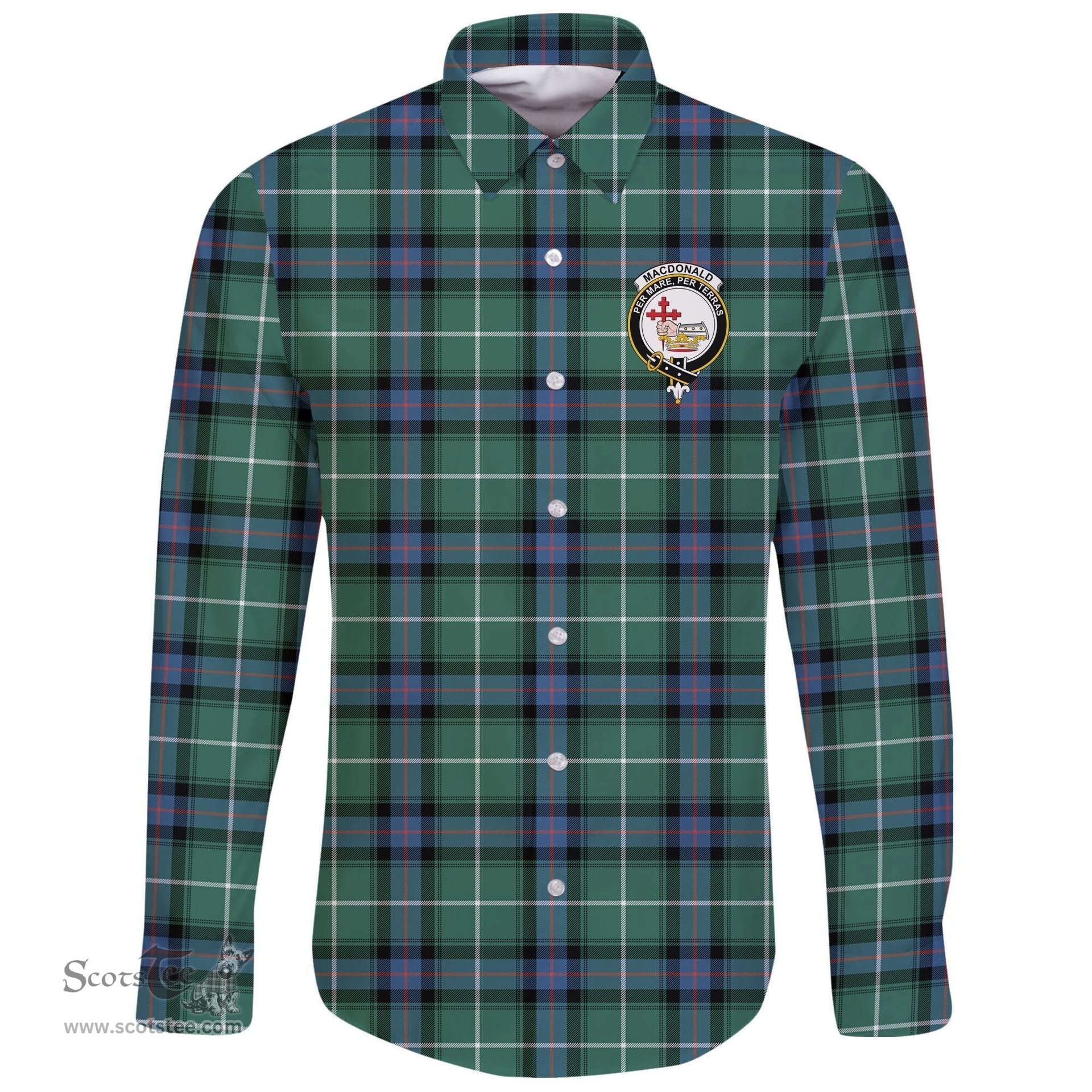 Scottish MacDonald of the Isles Hunting Ancient Clan Tartan Long Sleeve Button Shirt - Crest Classic Scottish Plaid Tartan Plaid