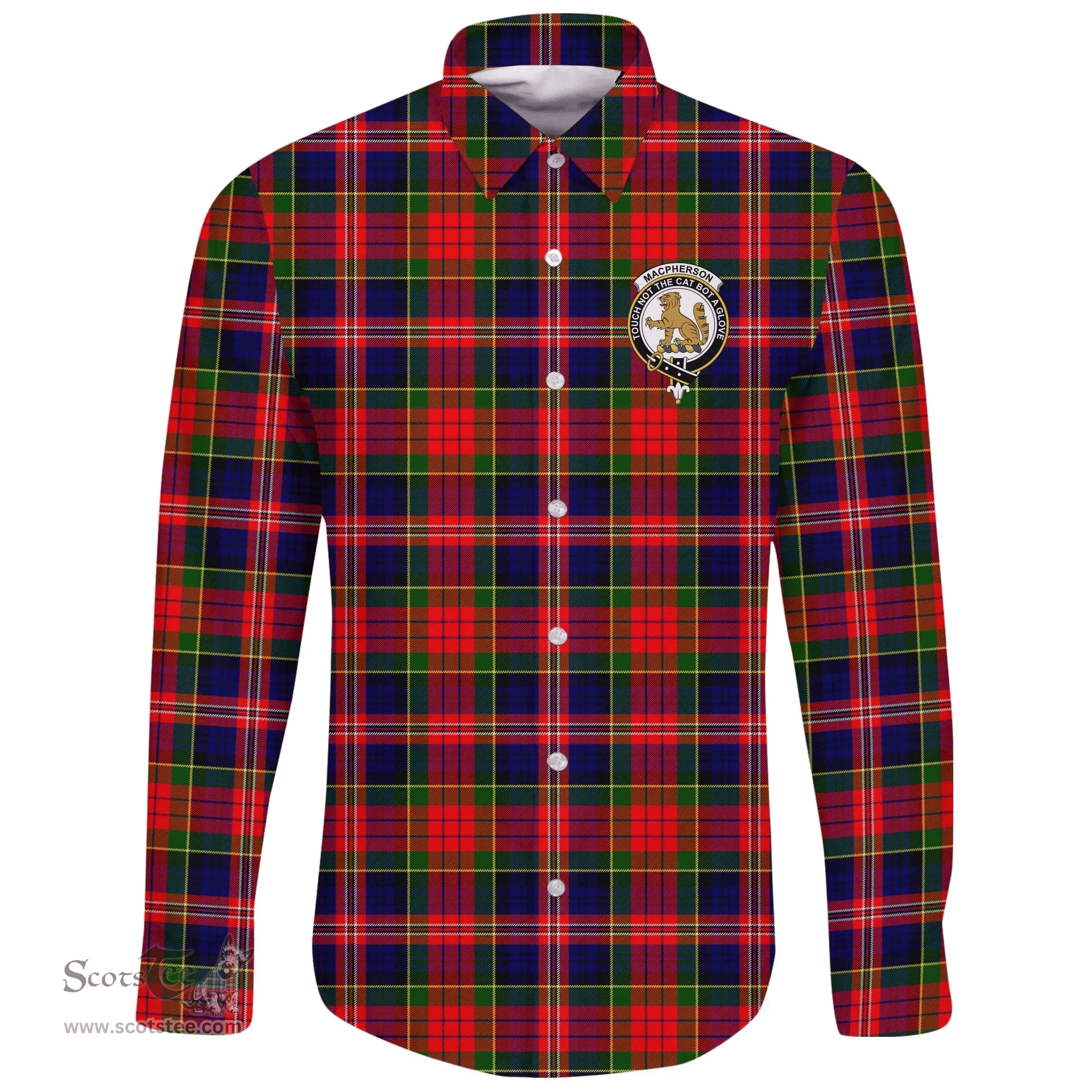 Scottish MacPherson Modern Clan Tartan Long Sleeve Button Shirt - Crest Classic Scottish Plaid Tartan Plaid