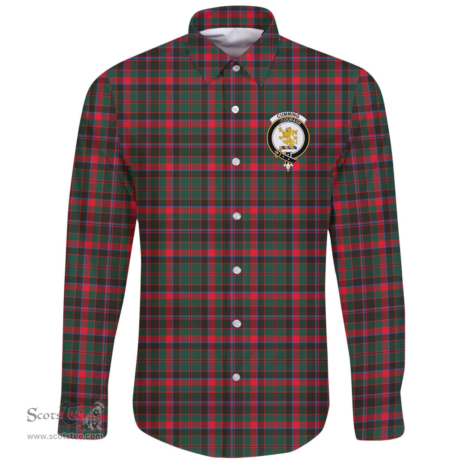 Scottish Cumming Hunting Modern Clan Tartan Long Sleeve Button Shirt - Crest Classic Scottish Plaid Tartan Plaid