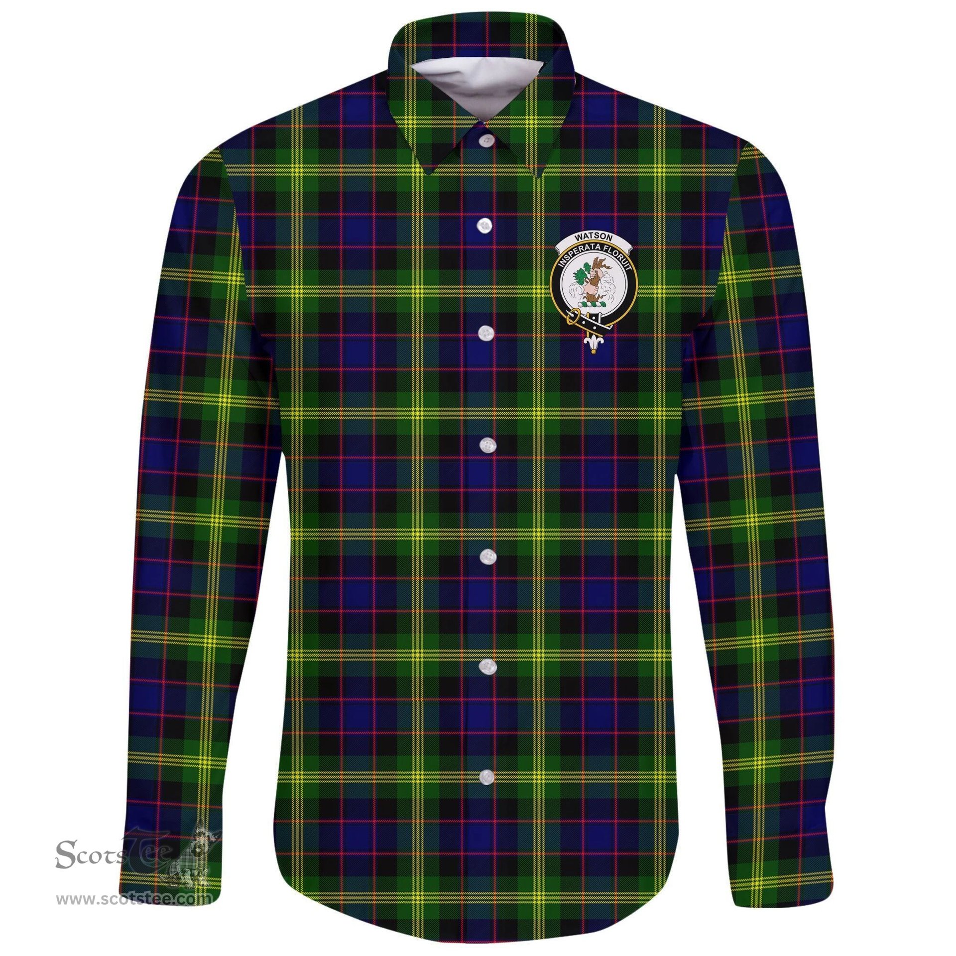 Scottish Watson Modern Clan Tartan Long Sleeve Button Shirt - Crest Classic Scottish Plaid Tartan Plaid