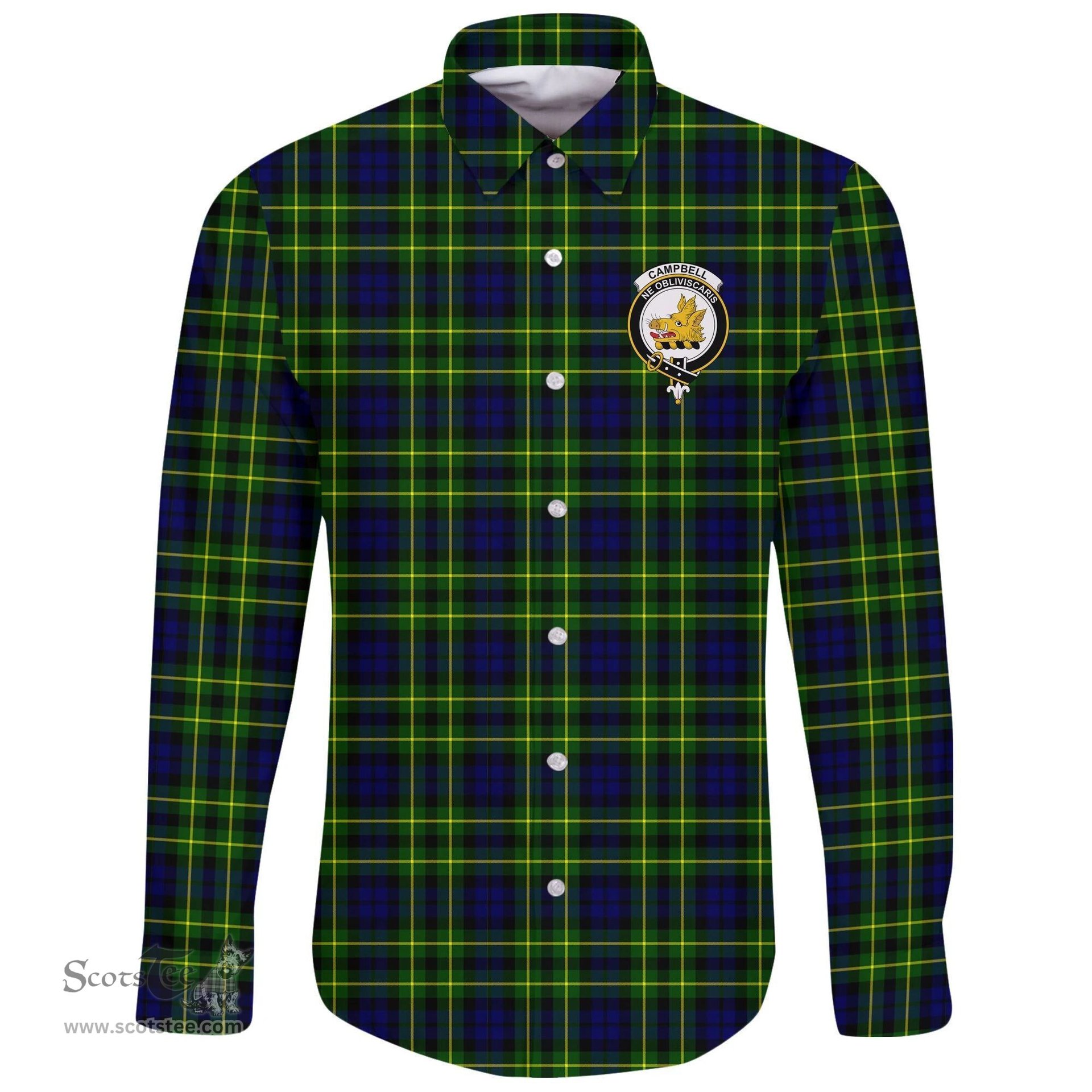 Scottish Campbell of Breadalbane Modern Clan Tartan Long Sleeve Button Shirt - Crest Classic Scottish Plaid Tartan Plaid