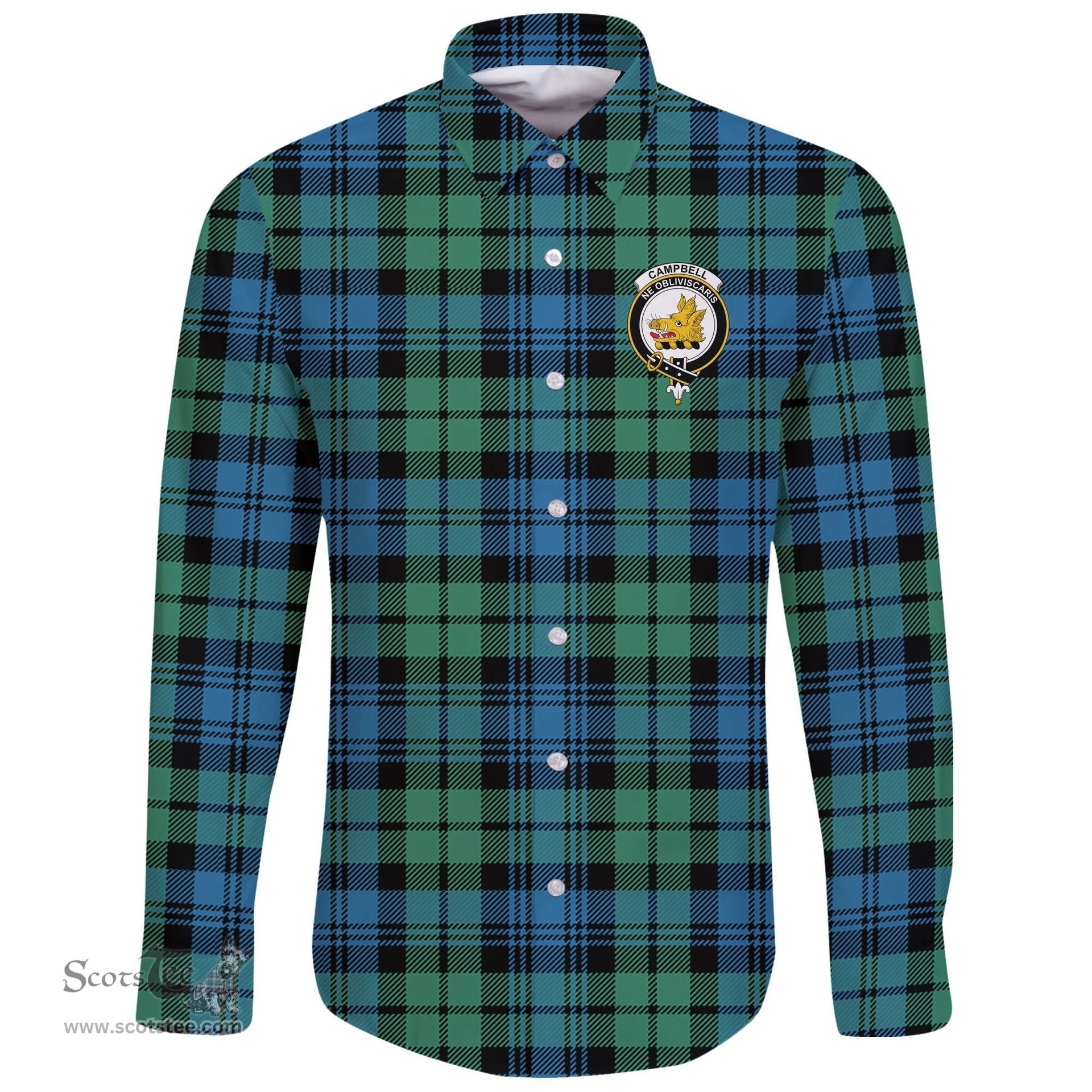 Scottish Campbell Ancient 01 Clan Tartan Long Sleeve Button Shirt - Crest Classic Scottish Plaid Tartan Plaid