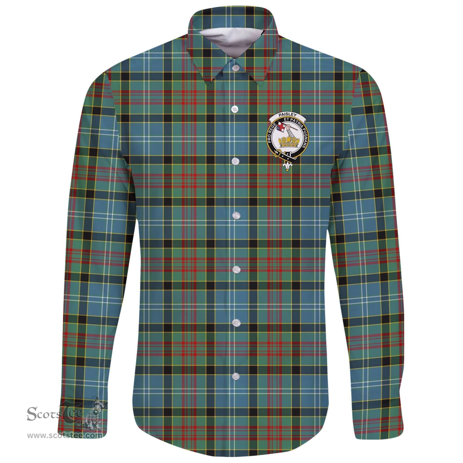 Scottish Paisley District Clan Tartan Long Sleeve Button Shirt - Crest Classic Scottish Plaid Tartan Plaid