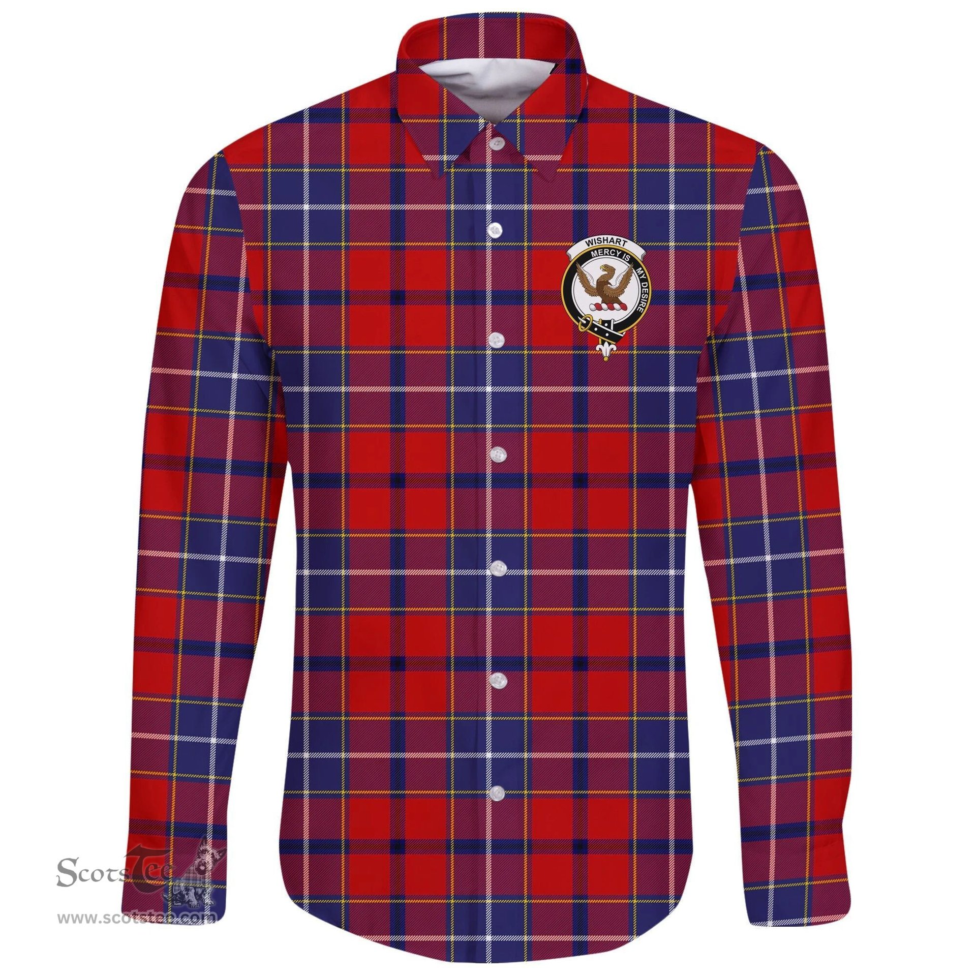 Scottish Wishart Dress Clan Tartan Long Sleeve Button Shirt - Crest Classic Scottish Plaid Tartan Plaid