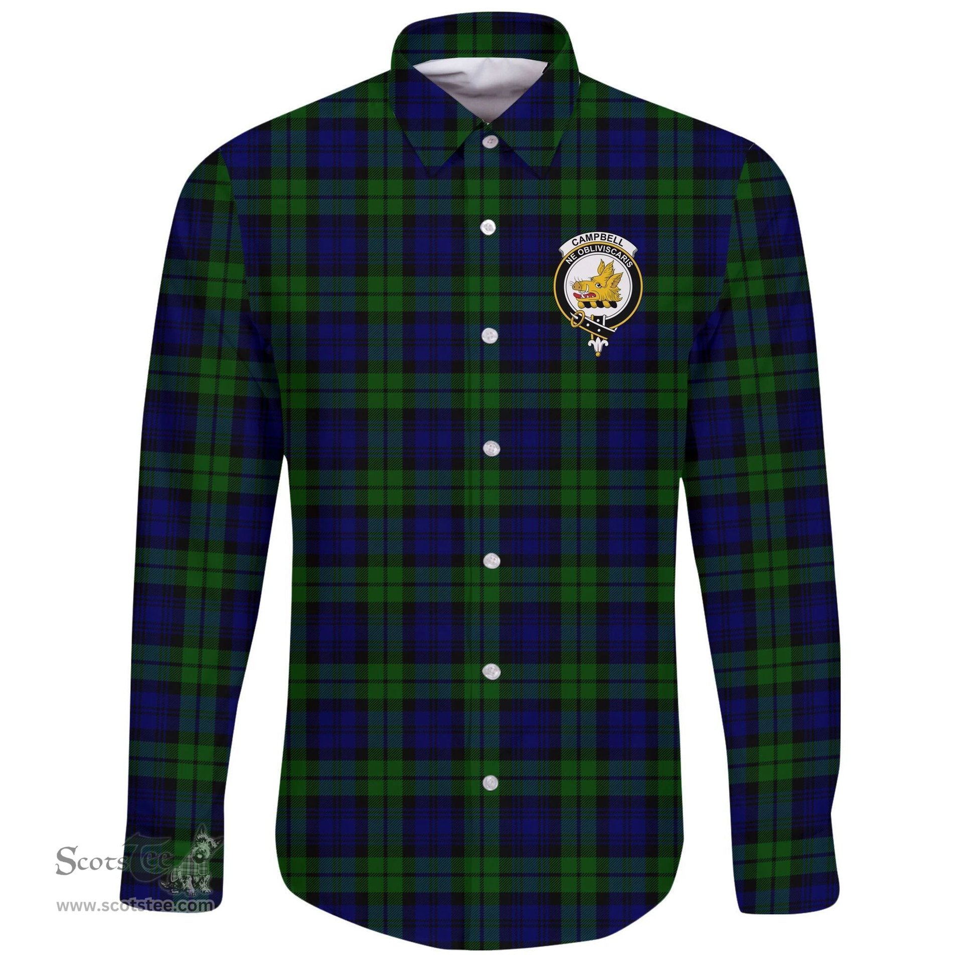 Scottish Campbell Modern Clan Tartan Long Sleeve Button Shirt - Crest Classic Scottish Plaid Tartan Plaid