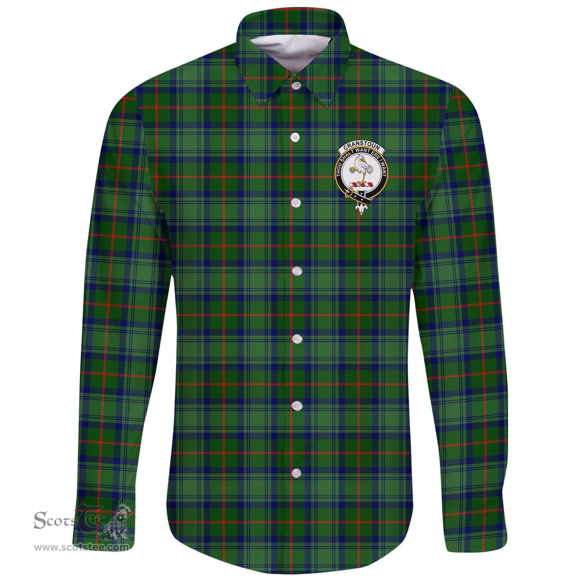 Scottish Cranstoun Clan Tartan Long Sleeve Button Shirt - Crest Classic Scottish Plaid Tartan Plaid