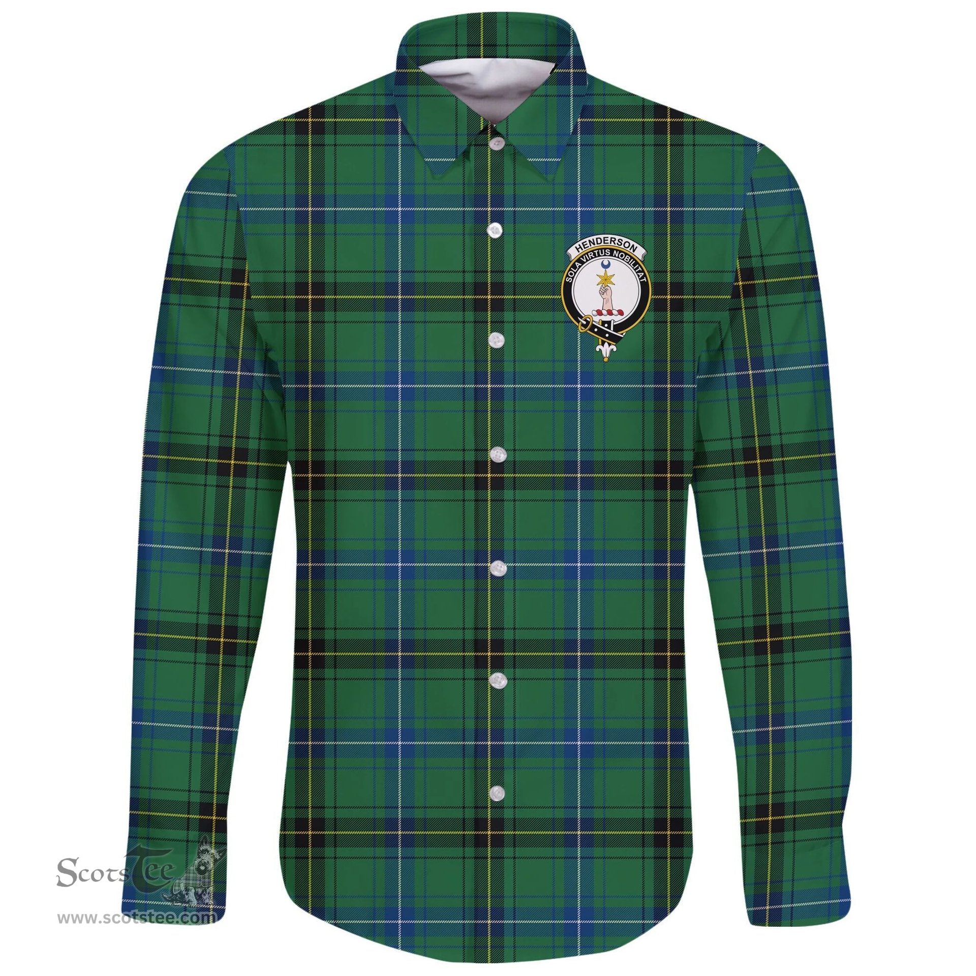 Scottish Henderson Ancient Clan Tartan Long Sleeve Button Shirt - Crest Classic Scottish Plaid Tartan Plaid