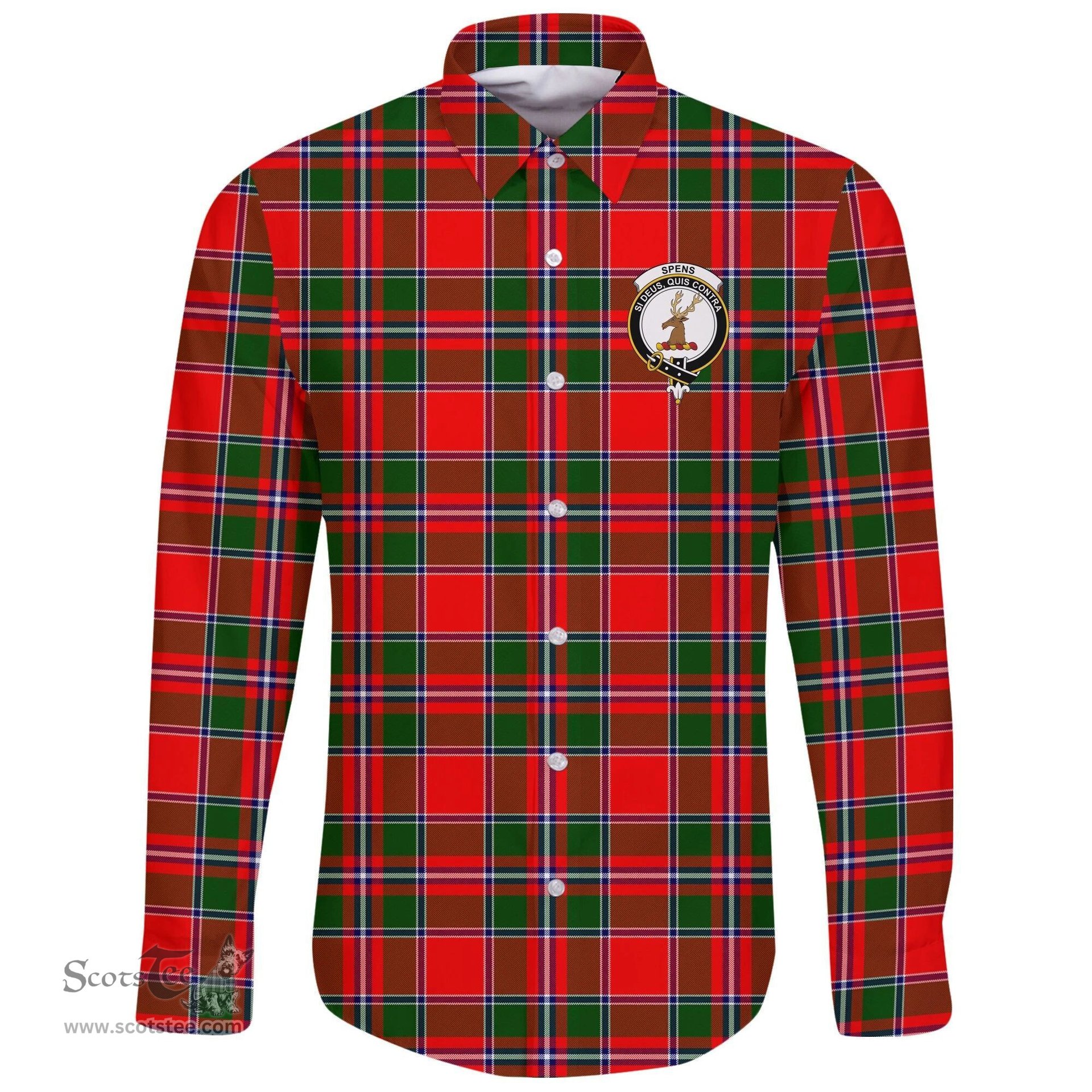 Scottish Spens Modern Clan Tartan Long Sleeve Button Shirt - Crest Classic Scottish Plaid Tartan Plaid