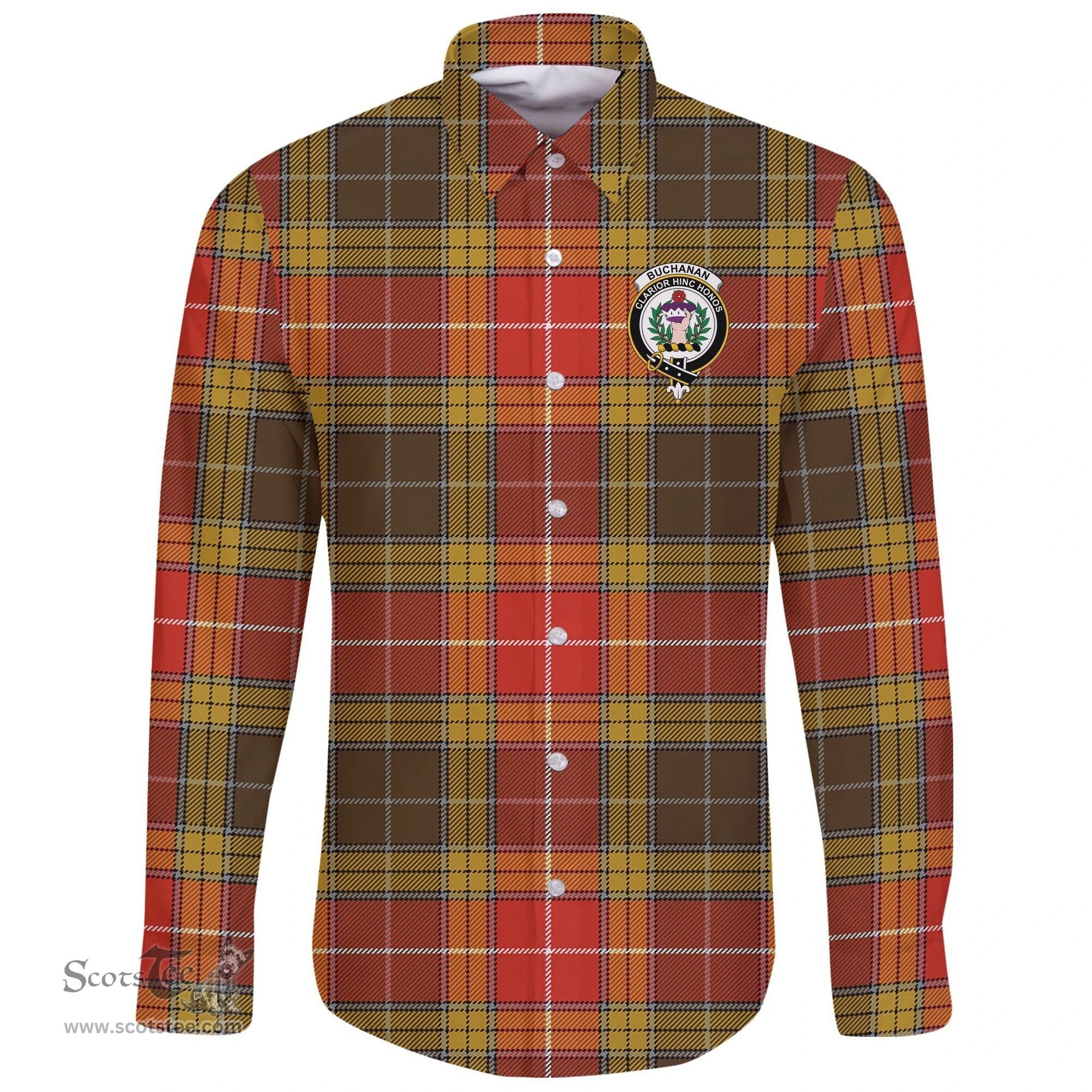 Scottish Buchanan Old Set Weathered Clan Tartan Long Sleeve Button Shirt - Crest Classic Scottish Plaid Tartan Plaid