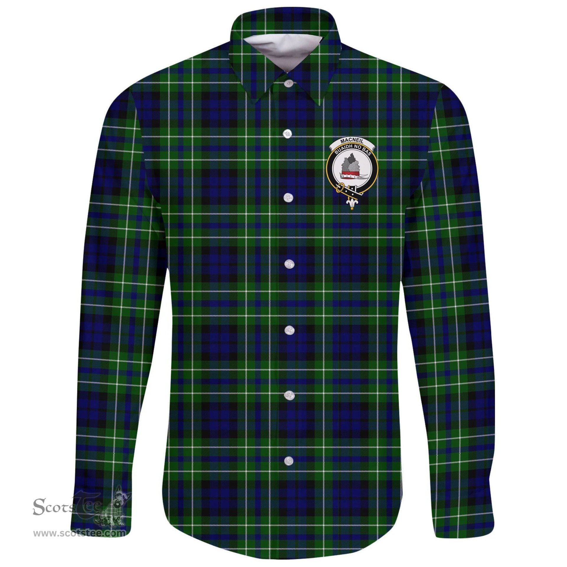 Scottish MacNeil of Colonsay Modern Clan Tartan Long Sleeve Button Shirt - Crest Classic Scottish Plaid Tartan Plaid