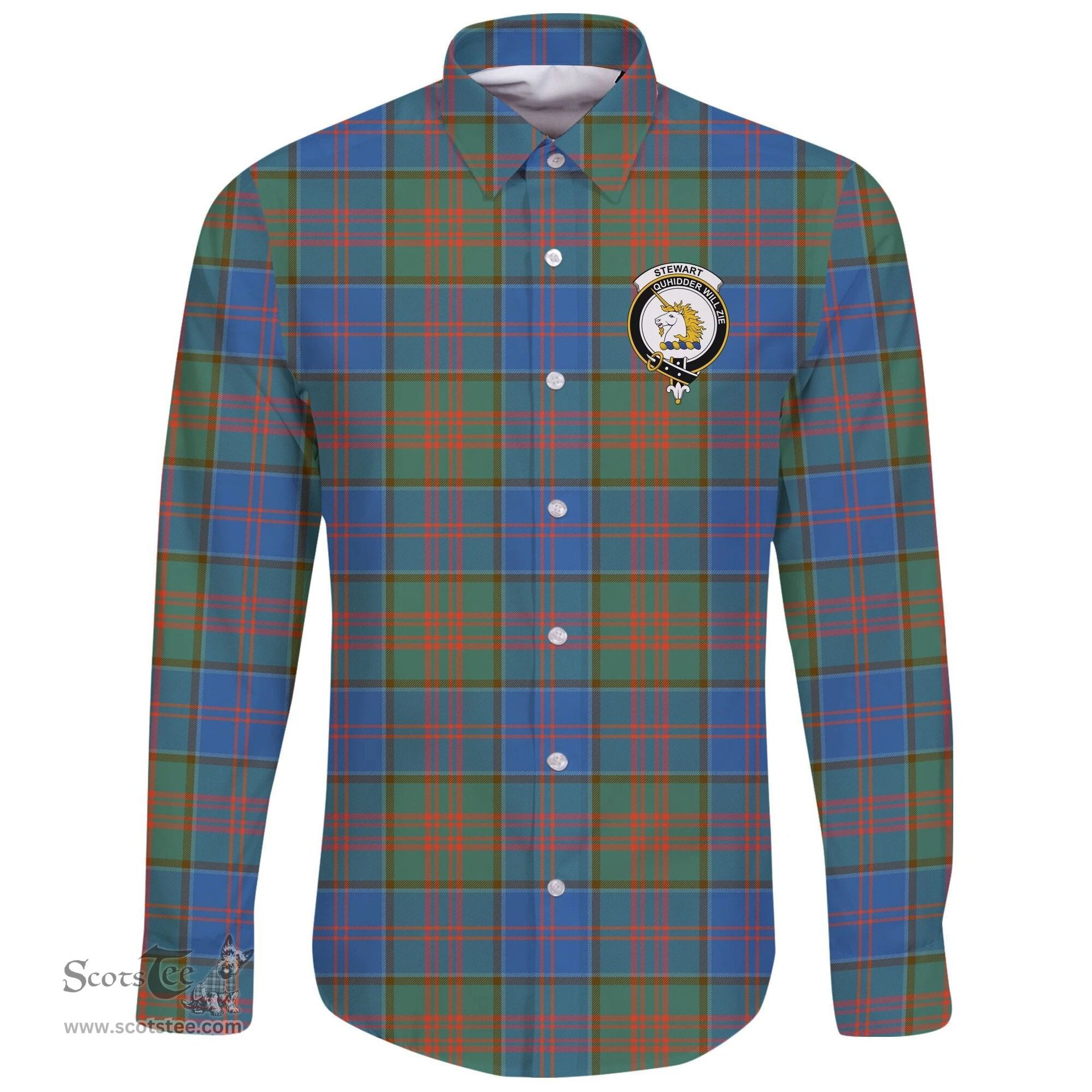 Scottish Stewart of Appin Hunting Ancient Clan Tartan Long Sleeve Button Shirt - Crest Classic Scottish Plaid Tartan Plaid