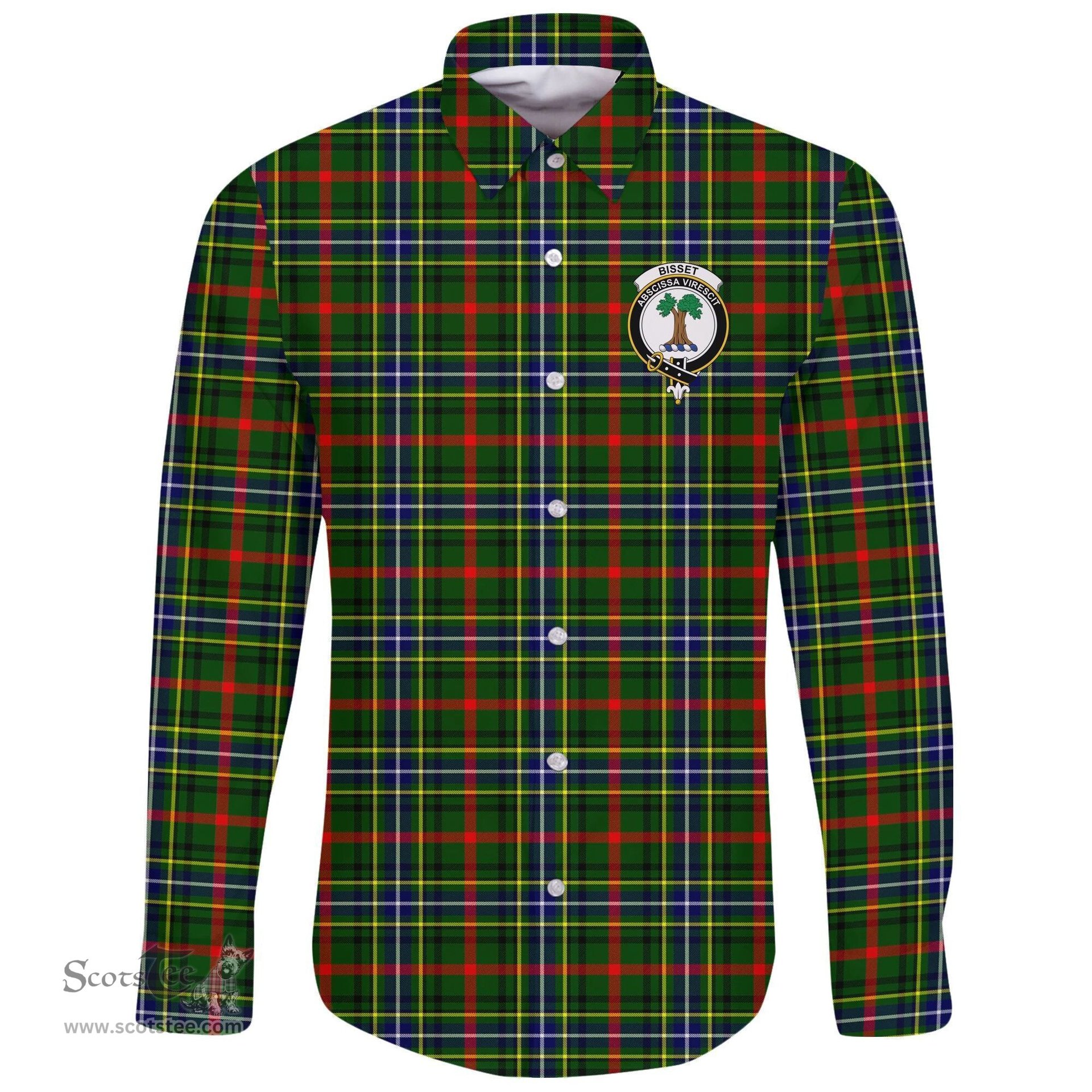 Scottish Bisset Clan Tartan Long Sleeve Button Shirt - Crest Classic Scottish Plaid Tartan Plaid