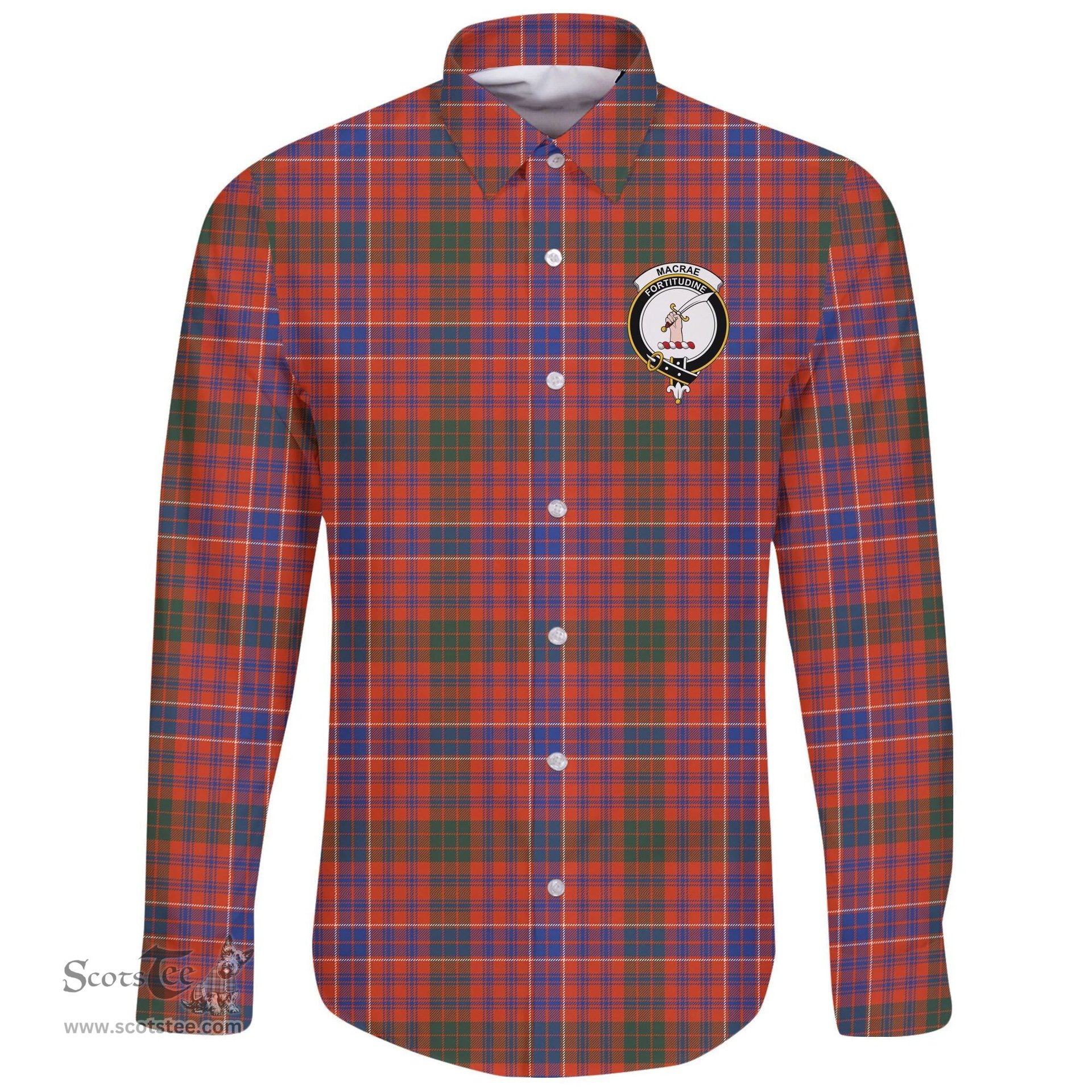 Scottish MacRae Ancient Clan Tartan Long Sleeve Button Shirt - Crest Classic Scottish Plaid Tartan Plaid
