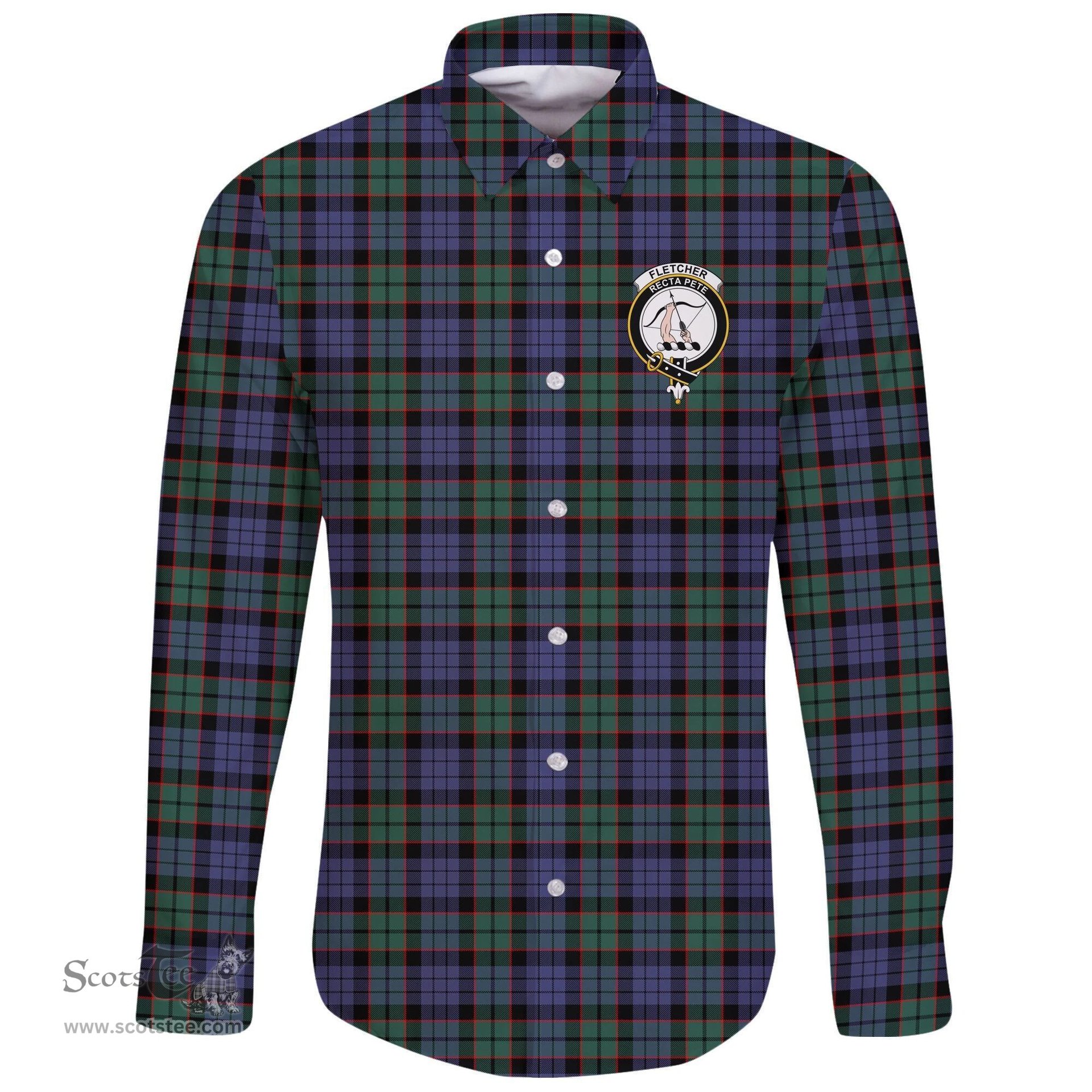 Scottish Fletcher Modern Clan Tartan Long Sleeve Button Shirt - Crest Classic Scottish Plaid Tartan Plaid