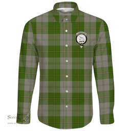 Scottish Cunningham Dress Green Dancers Clan Tartan Long Sleeve Button Shirt - Crest Classic Scottish Plaid Tartan Plaid