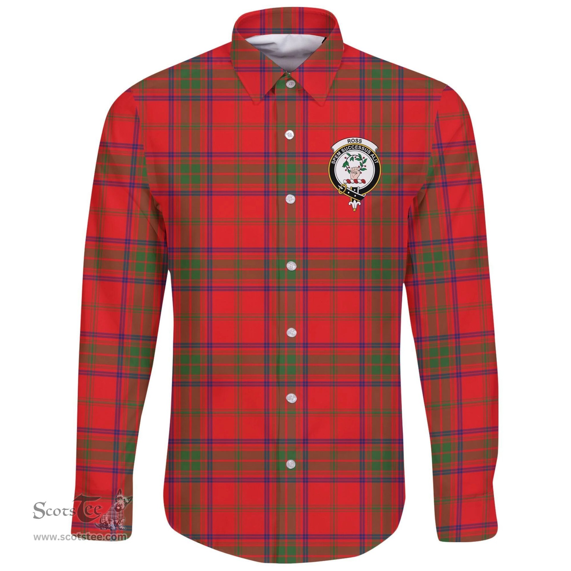 Scottish Ross Modern Clan Tartan Long Sleeve Button Shirt - Crest Classic Scottish Plaid Tartan Plaid