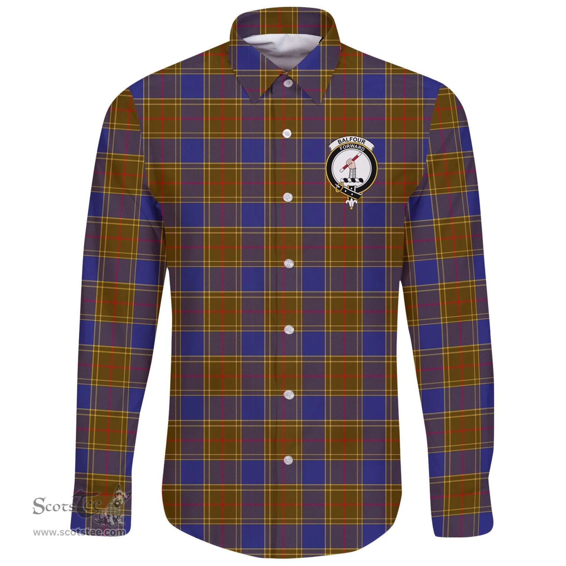 Scottish Balfour Modern Clan Tartan Long Sleeve Button Shirt - Crest Classic Scottish Plaid Tartan Plaid
