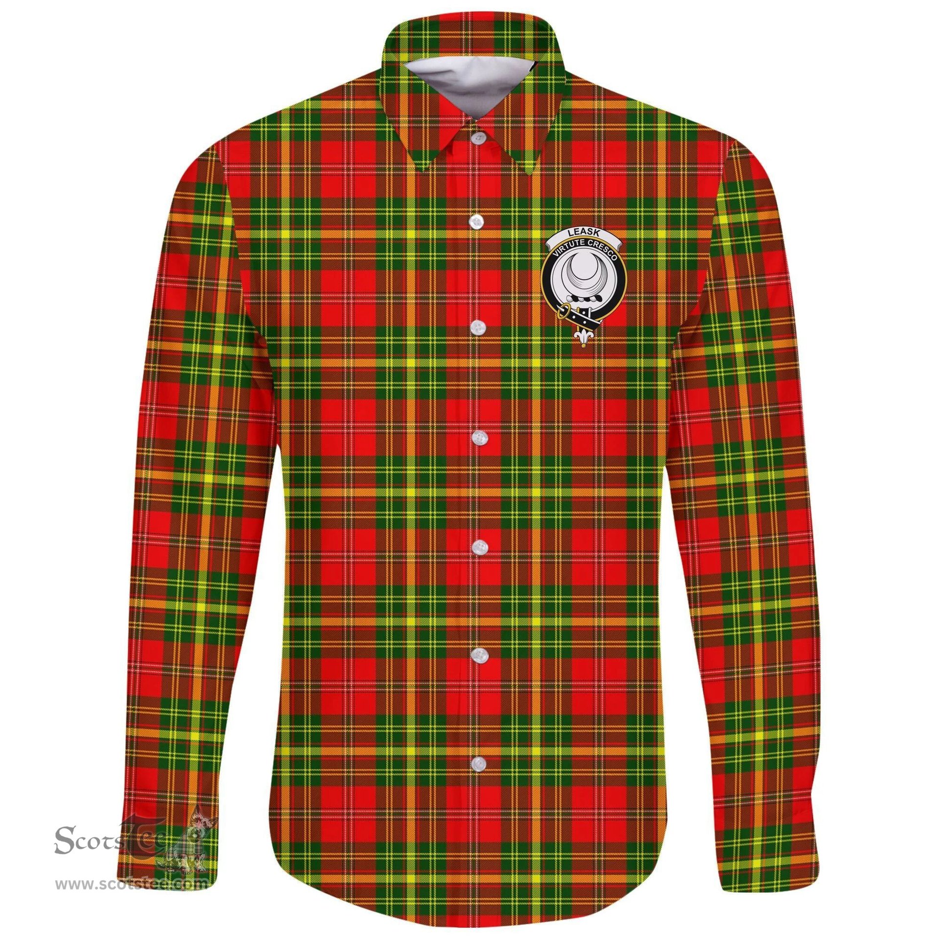 Scottish Leask Clan Tartan Long Sleeve Button Shirt - Crest Classic Scottish Plaid Tartan Plaid