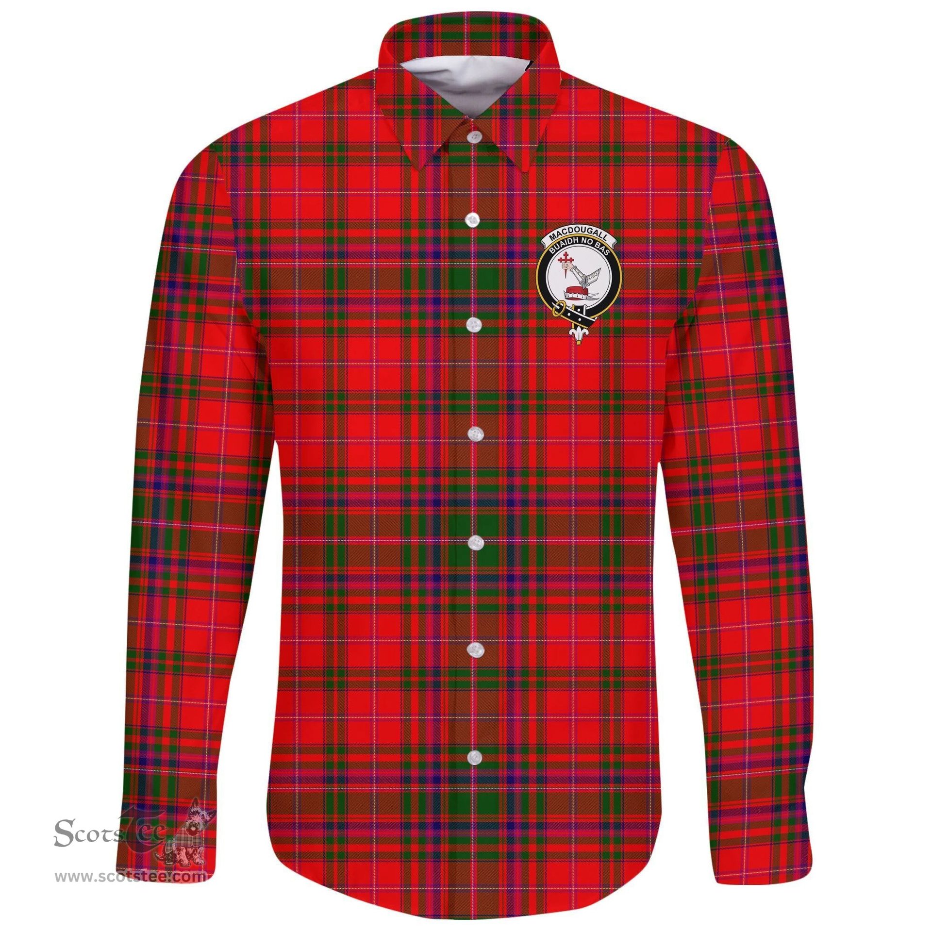 Scottish MacDougall Modern Clan Tartan Long Sleeve Button Shirt - Crest Classic Scottish Plaid Tartan Plaid