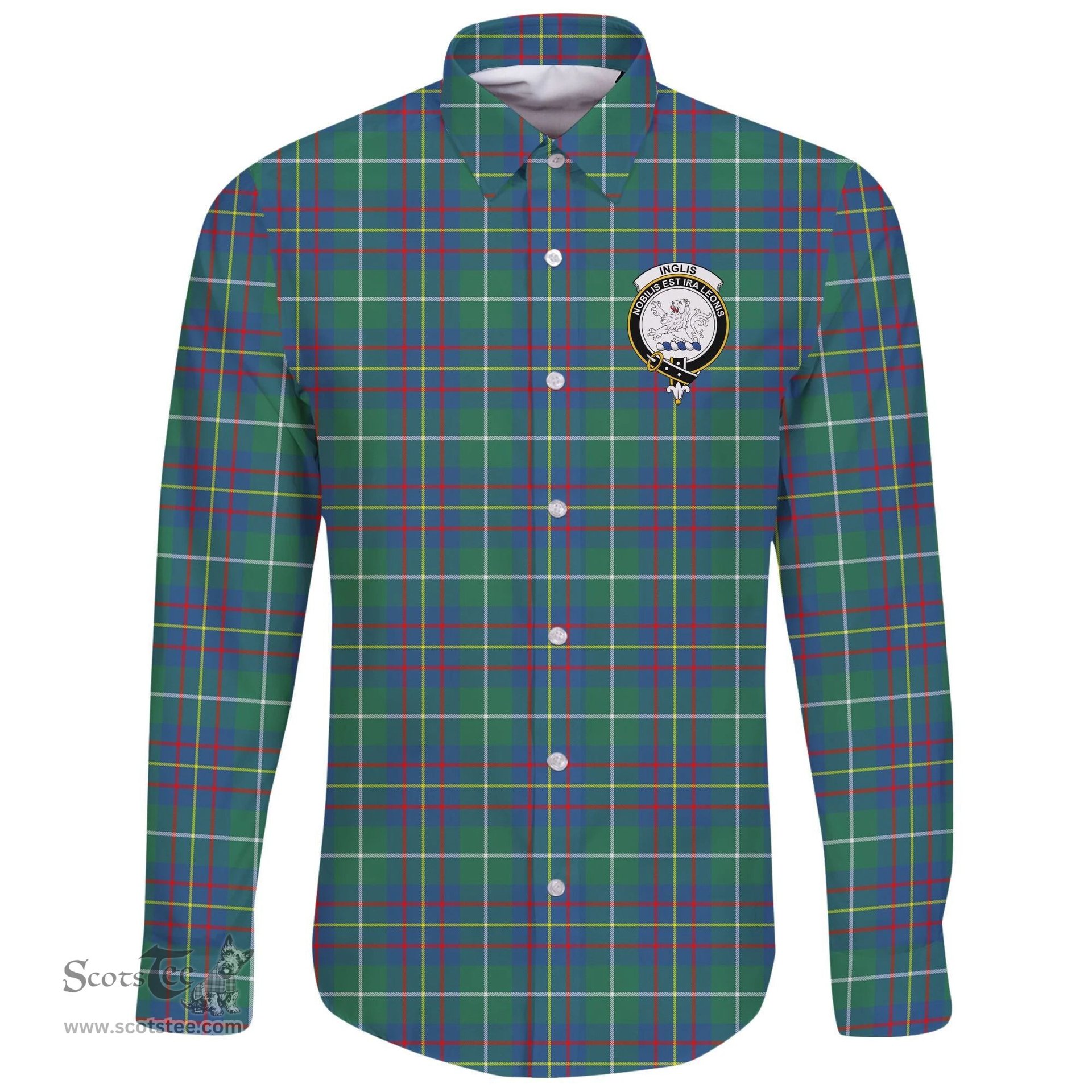 Scottish Inglis Ancient Clan Tartan Long Sleeve Button Shirt - Crest Classic Scottish Plaid Tartan Plaid