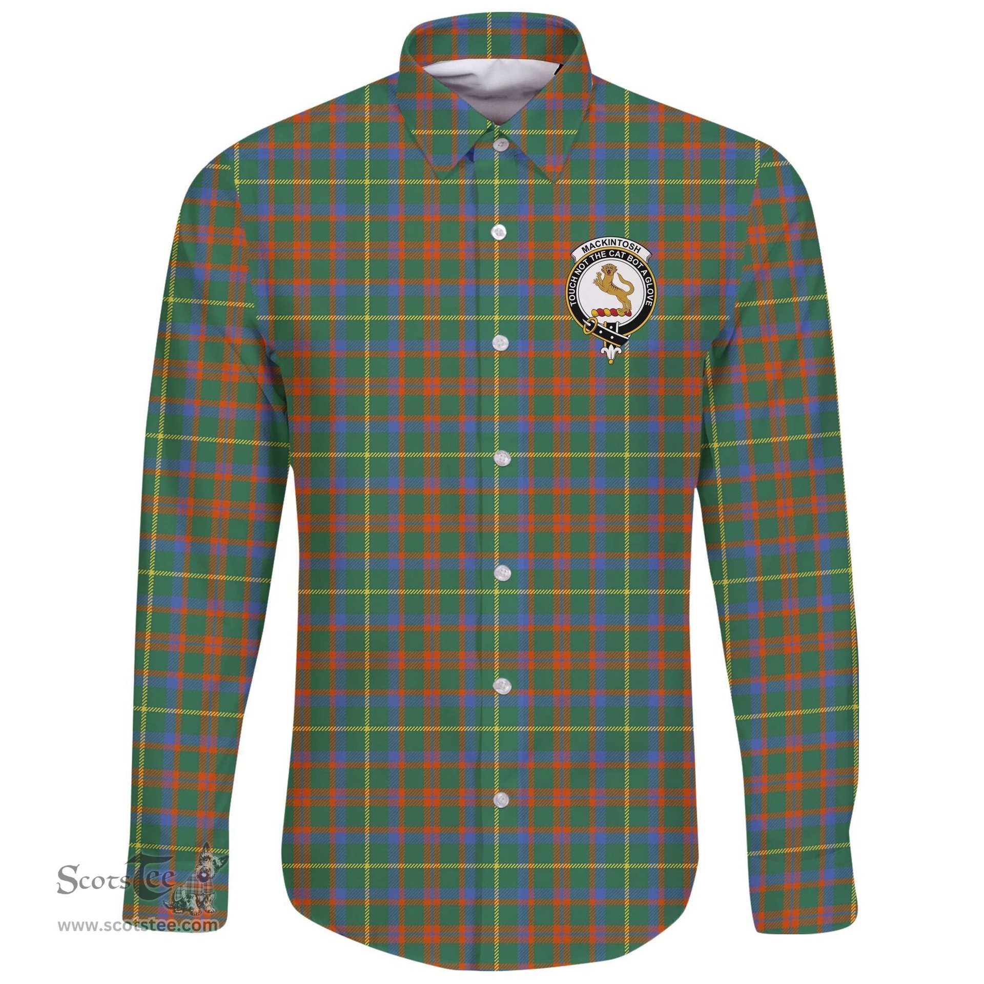 Scottish MacKintosh Hunting Ancient Clan Tartan Long Sleeve Button Shirt - Crest Classic Scottish Plaid Tartan Plaid