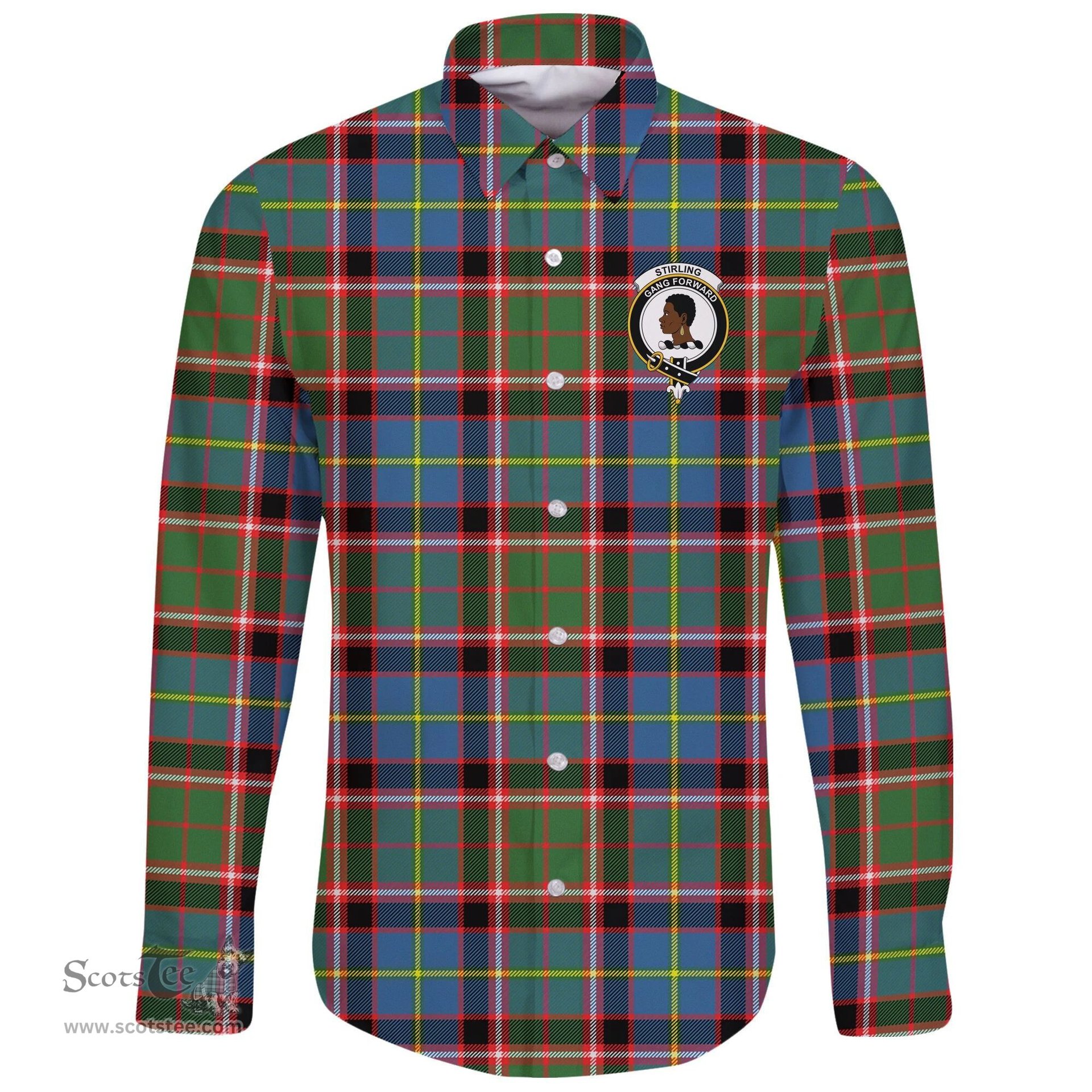 Scottish Stirling & Bannockburn District Clan Tartan Long Sleeve Button Shirt - Crest Classic Scottish Plaid Tartan Plaid