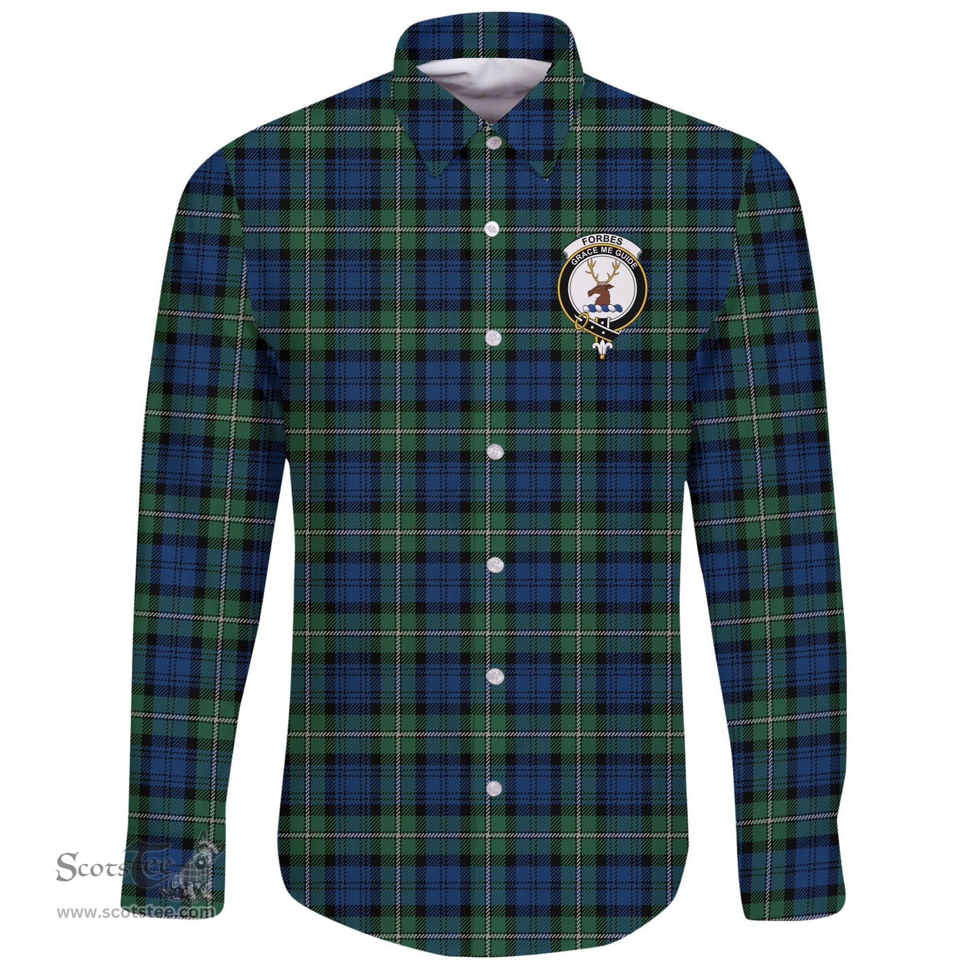 Scottish Forbes Ancient Clan Tartan Long Sleeve Button Shirt - Crest Classic Scottish Plaid Tartan Plaid