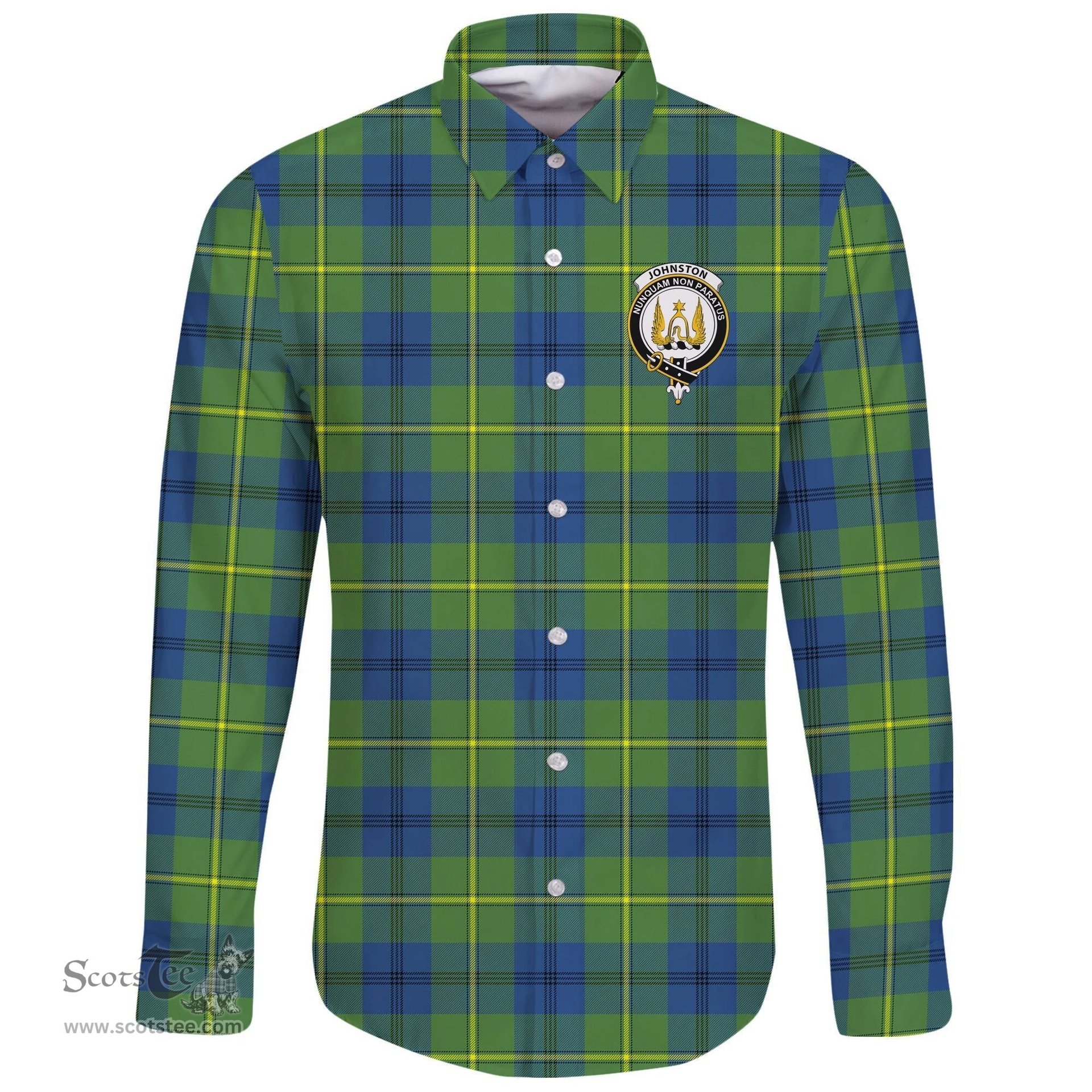 Scottish Johnston Ancient Clan Tartan Long Sleeve Button Shirt - Crest Classic Scottish Plaid Tartan Plaid