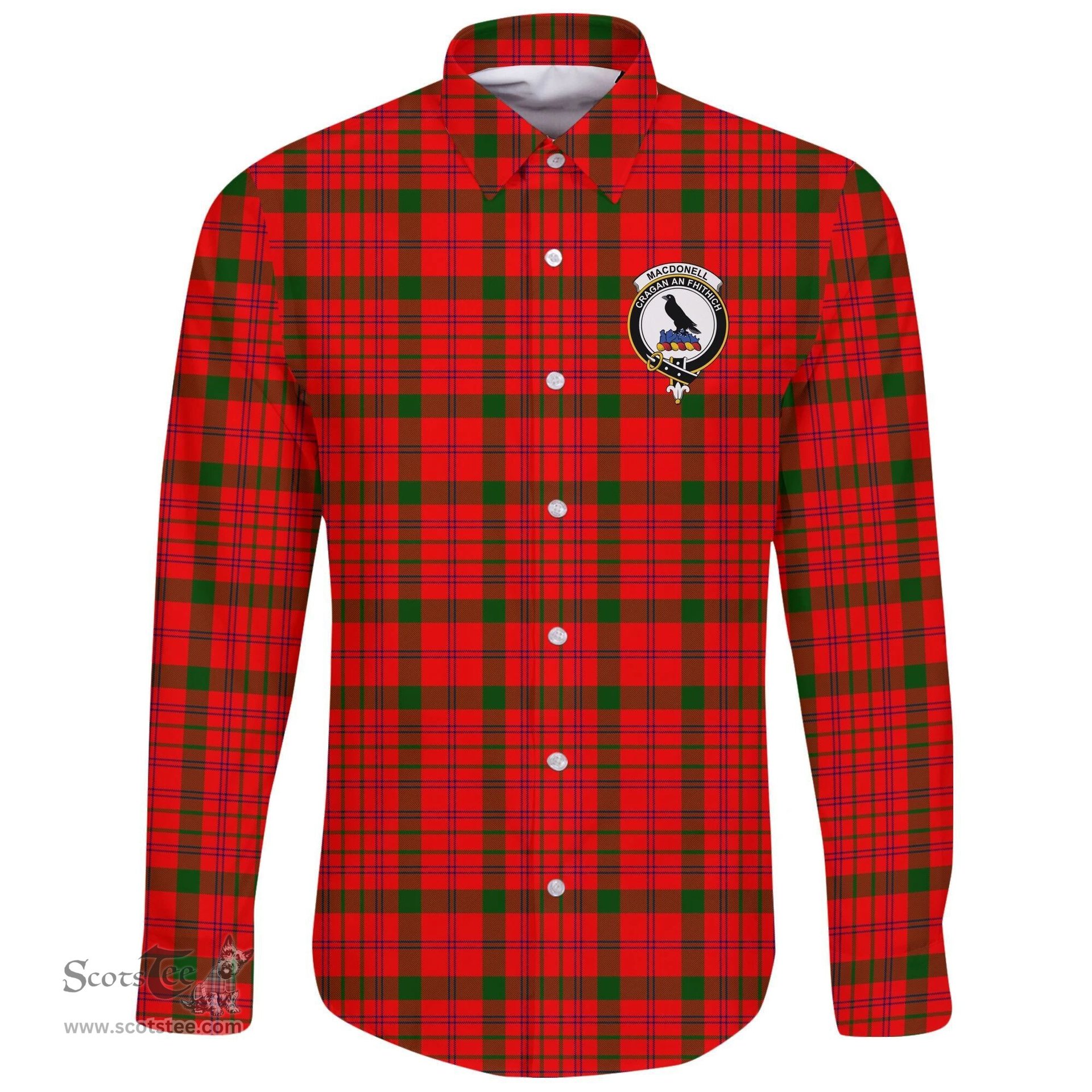 Scottish MacDonnell of Keppoch Modern Clan Tartan Long Sleeve Button Shirt - Crest Classic Scottish Plaid Tartan Plaid