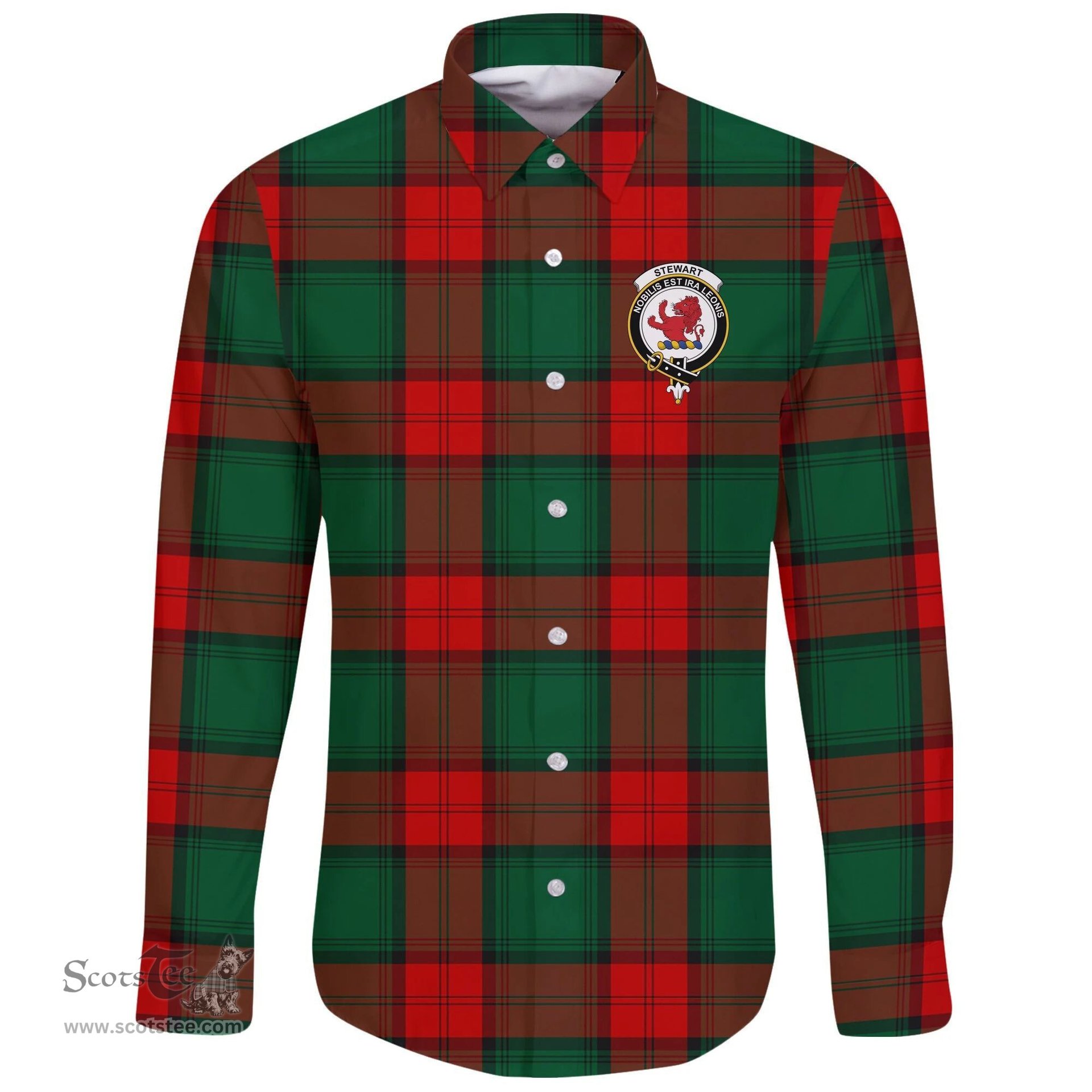 Scottish Stewart Atholl Modern Clan Tartan Long Sleeve Button Shirt - Crest Classic Scottish Plaid Tartan Plaid