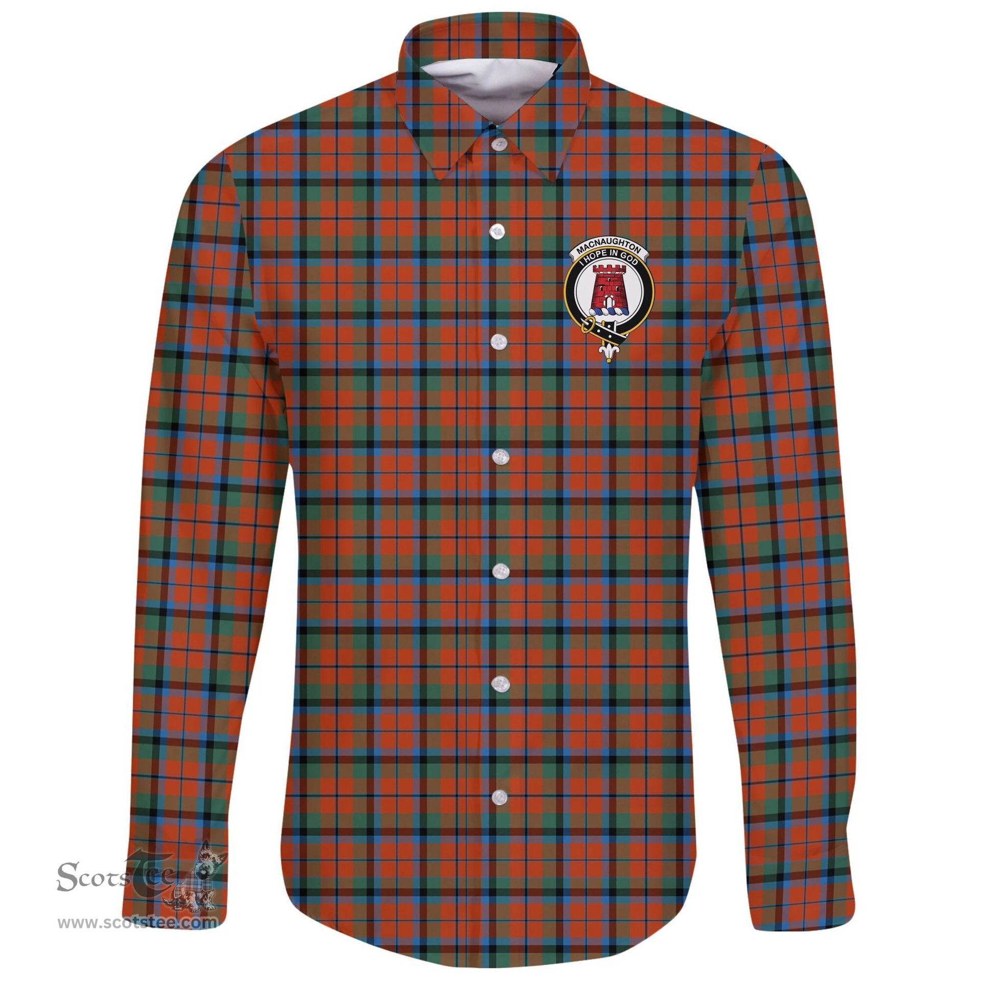 Scottish MacNaughton Ancient Clan Tartan Long Sleeve Button Shirt - Crest Classic Scottish Plaid Tartan Plaid