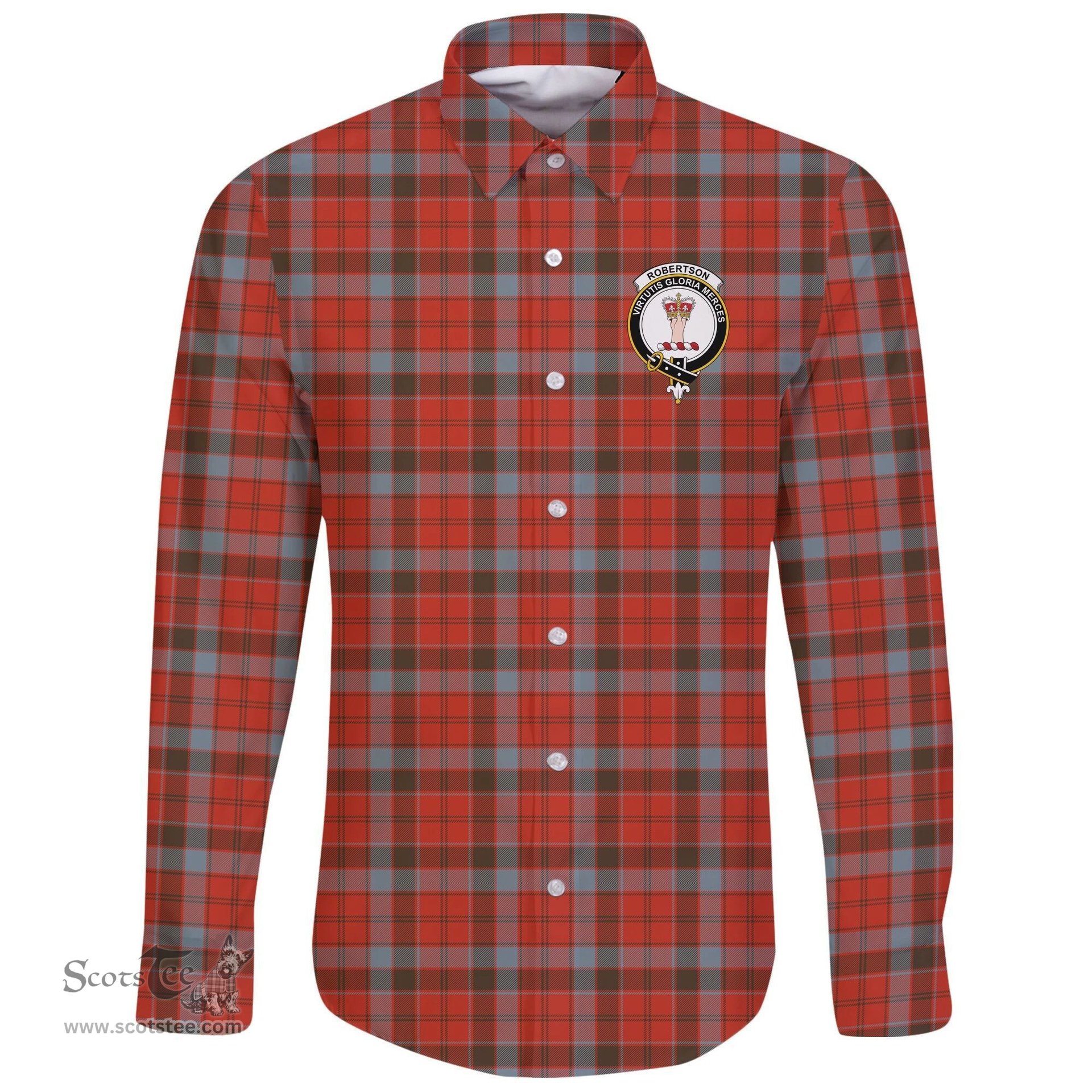 Scottish Robertson Weathered Clan Tartan Long Sleeve Button Shirt - Crest Classic Scottish Plaid Tartan Plaid